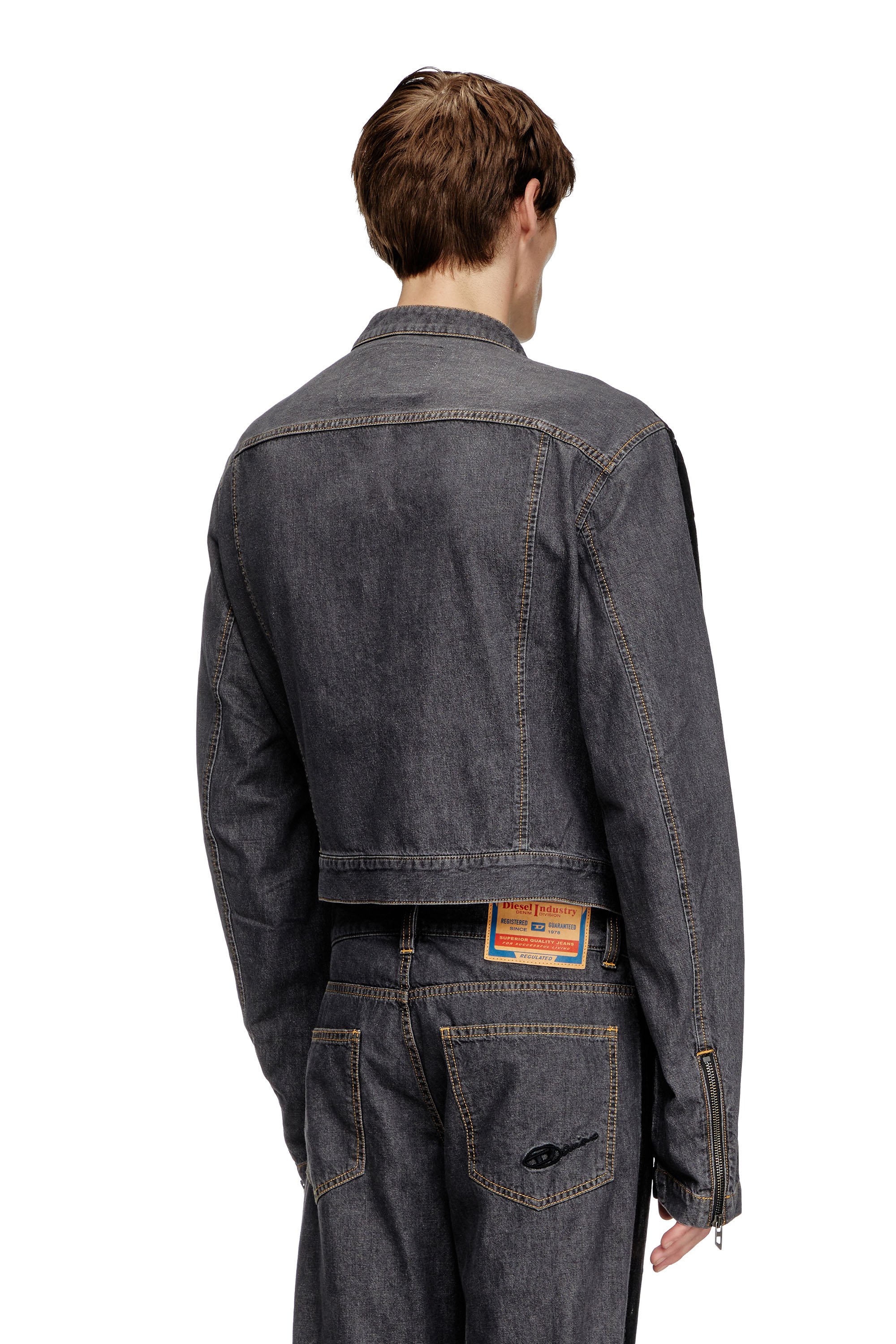 Diesel - D-GLORY-DD, Veste biker en denim avec devant enduit Mixte in Noir - 4