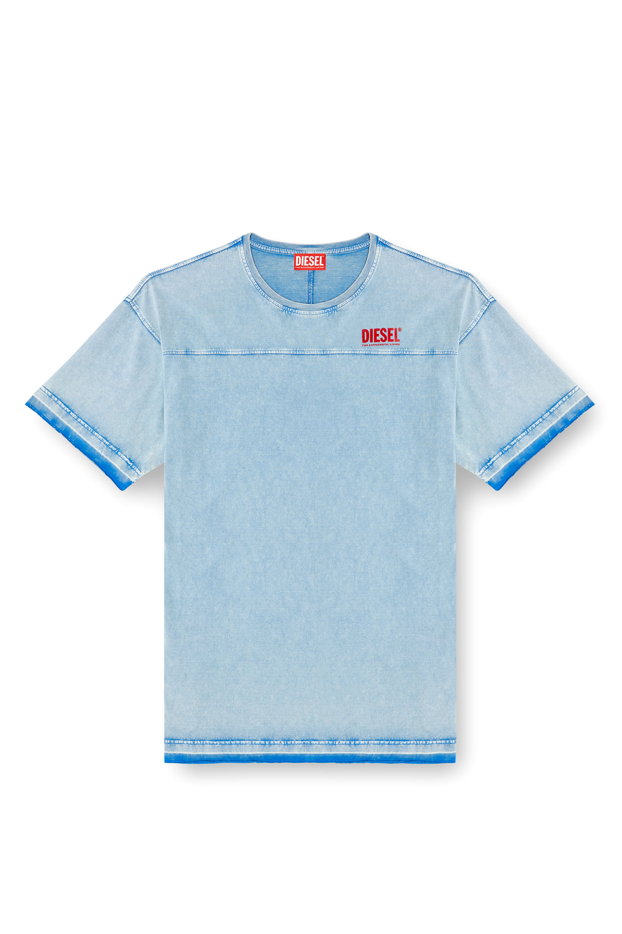Diesel - T-HOXT, Man's Denim-look T-shirt with released hems in Light Blue - 3