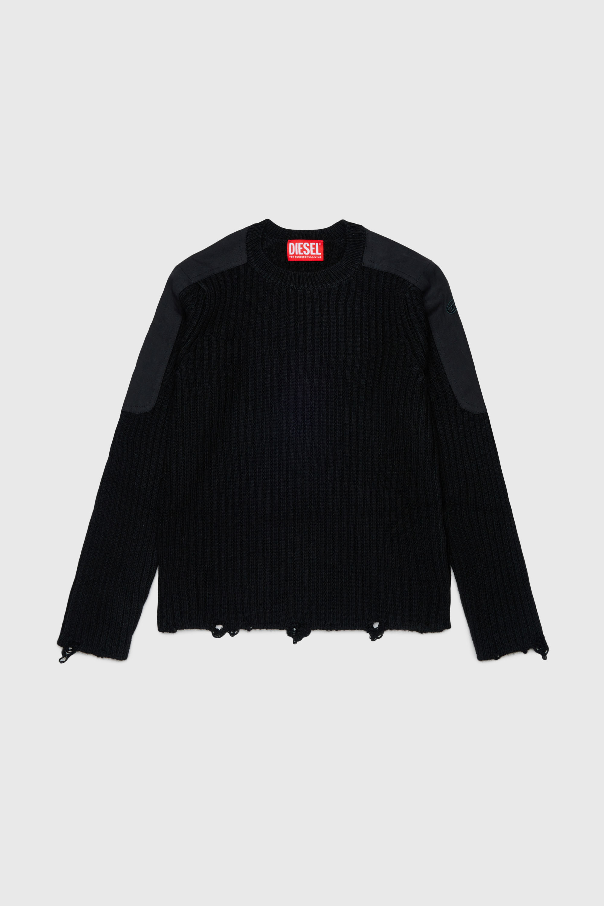 Diesel - KAMAR, Pull effiloch&eacute; en m&eacute;lange de laine Homme in Noir - 1