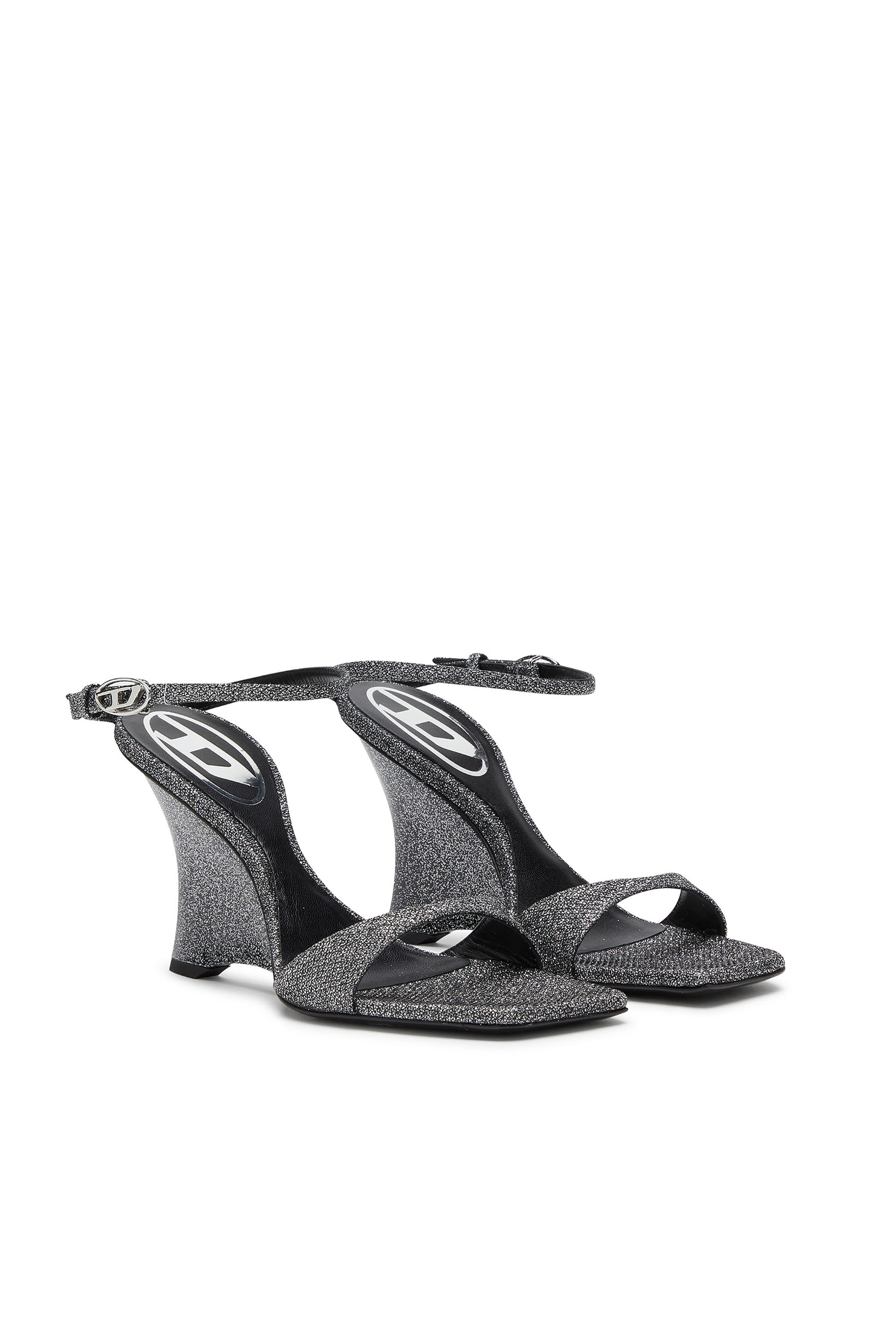 Diesel - D-AMBER SANDAL WEDGE, Damen D-Amber-Wedge Sandalen aus Lurexstoff in Silber - 3