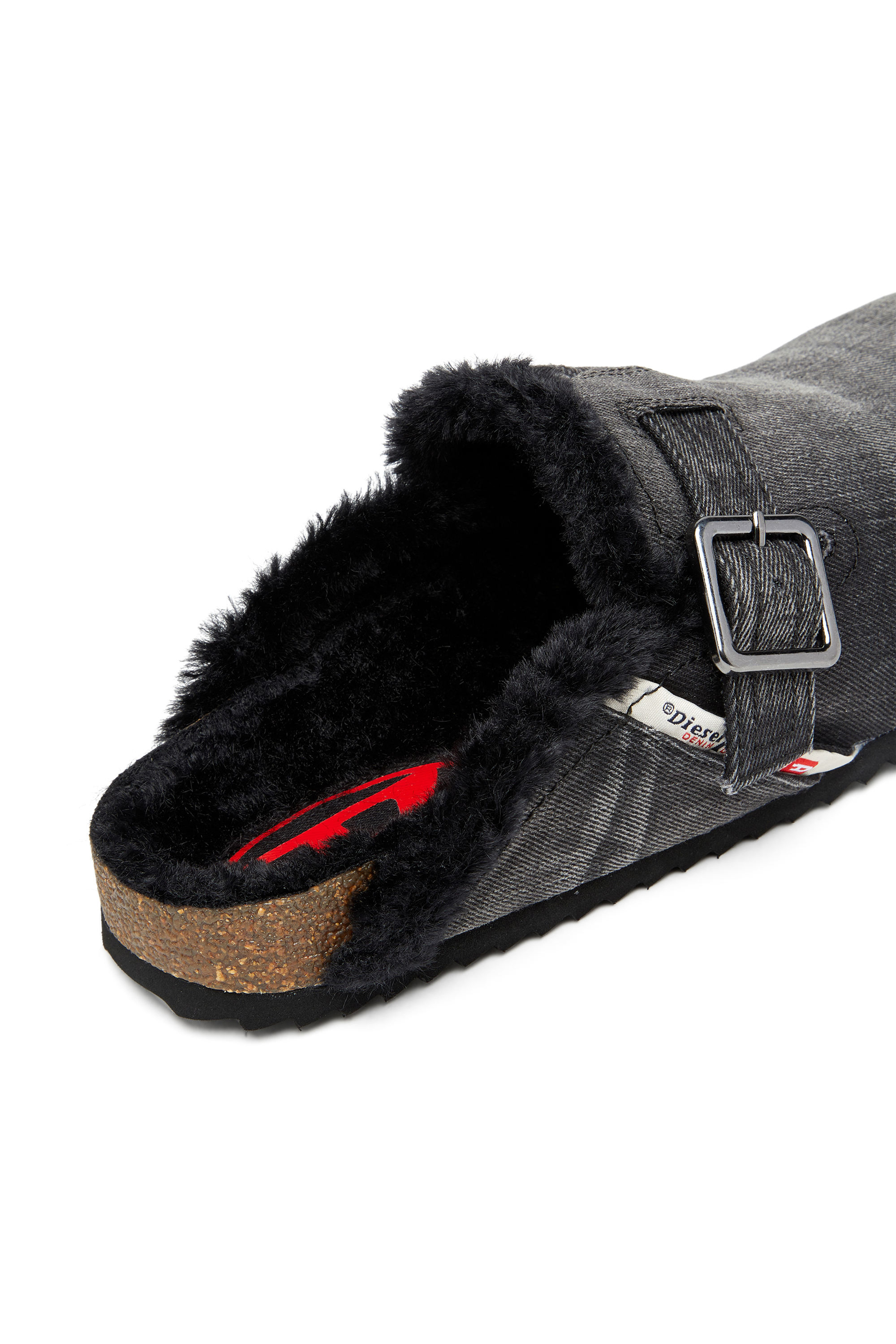 Diesel - D-WOODSTOCK X, D-Woodstock-Mule in denim con interno fluffy Uomo in Nero - 6