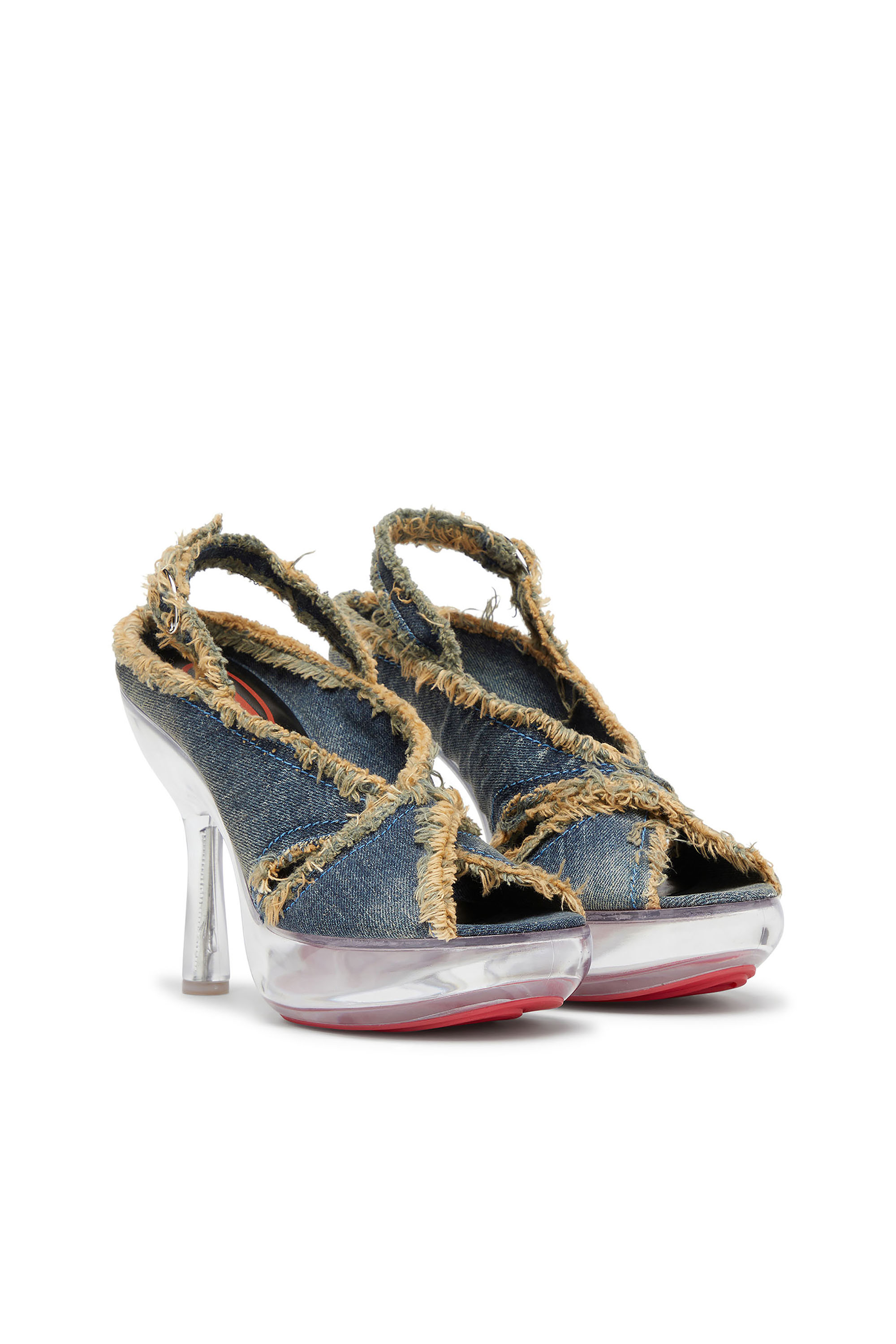 Diesel - D-LAKE PLATFORM SDL, D-Lake-Sandali platform in denim sfrangiato e plexiglass Donna in Blu - 2