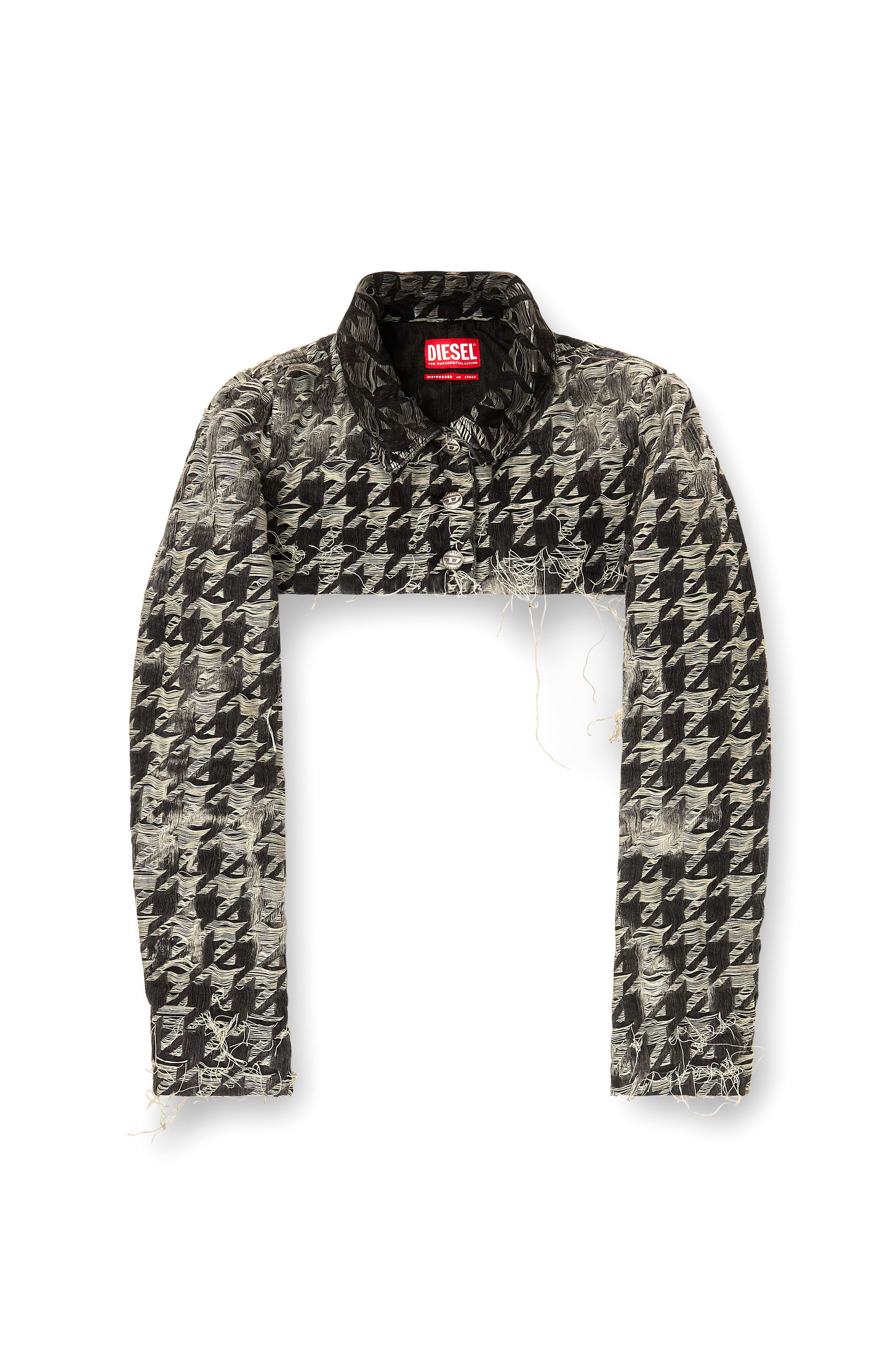 Diesel - DE-ANSIS-FSH2, Damen Shrug aus Jeansgewebe mit Hahnentritt-Muster in Schwarz/Weiss - 3