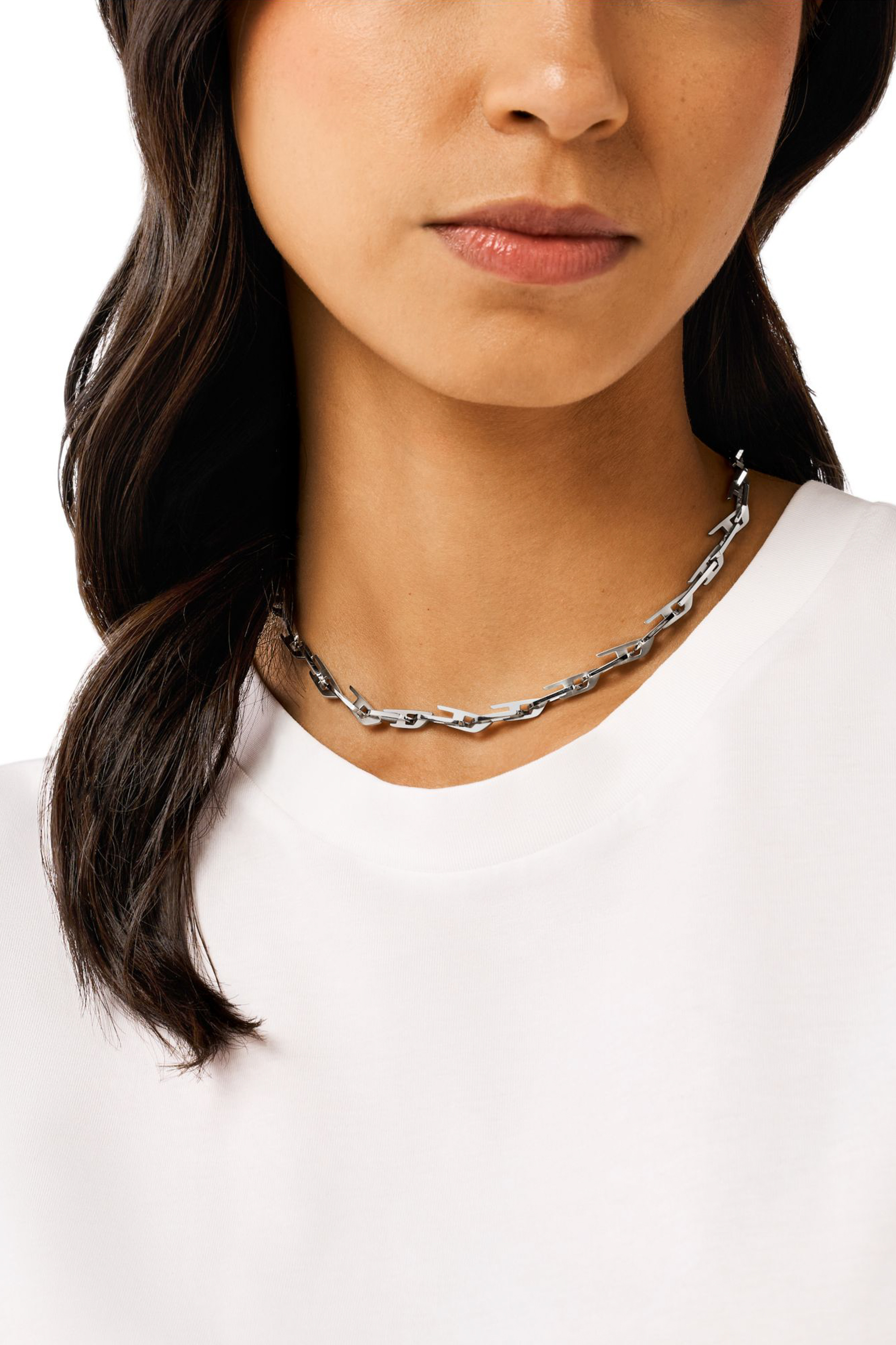 Diesel - DX1537040, Collier chaîne en acier inoxydable avec logo D entrelacé Mixte in Gris argenté - 4