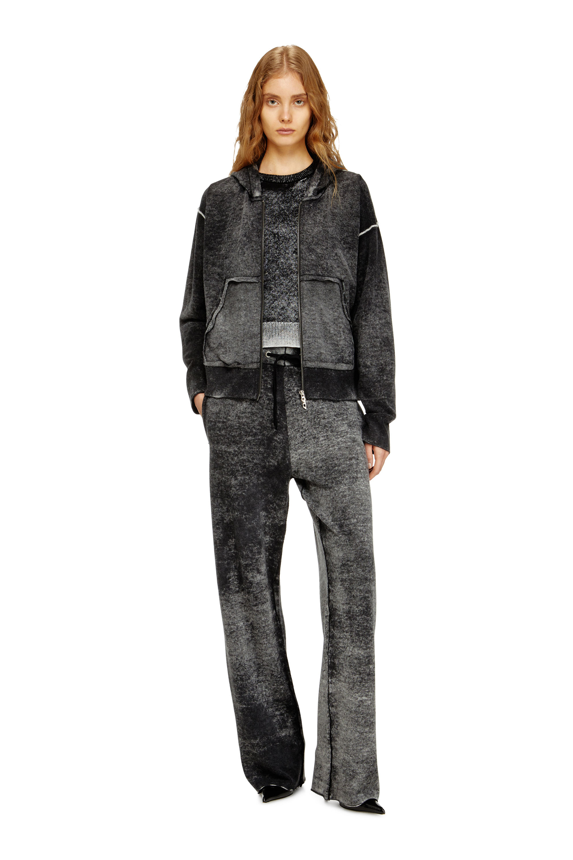 Diesel - M-HERMINE, Damen Rückwärts bedruckte Kapuzenstrickjacke aus Wolle in null - 2