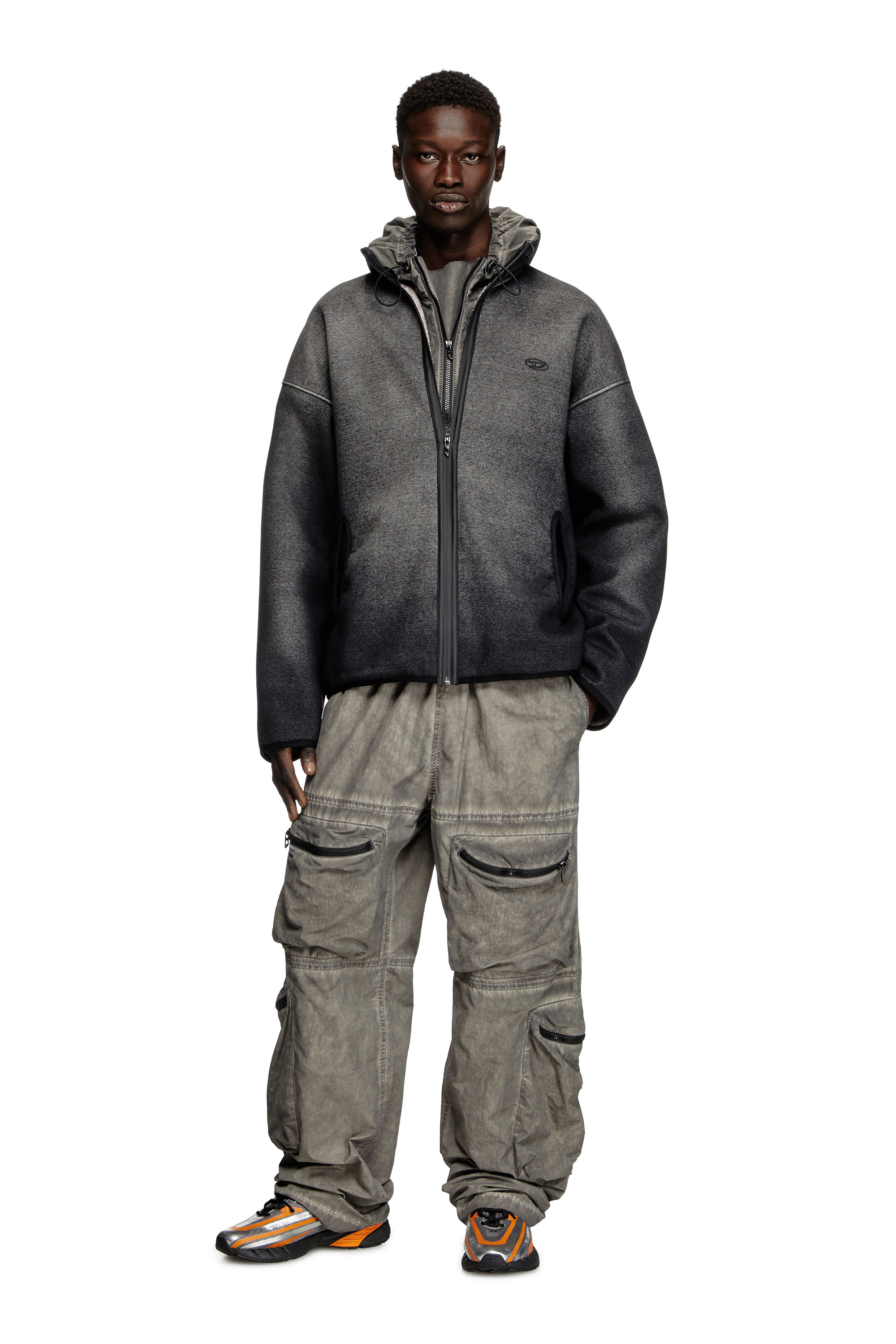 Diesel - S-BATY, Unisex Sweatshirt mit Rei&szlig;verschluss aus Jacquard mit Denim-Effekt in Schwarz - 1