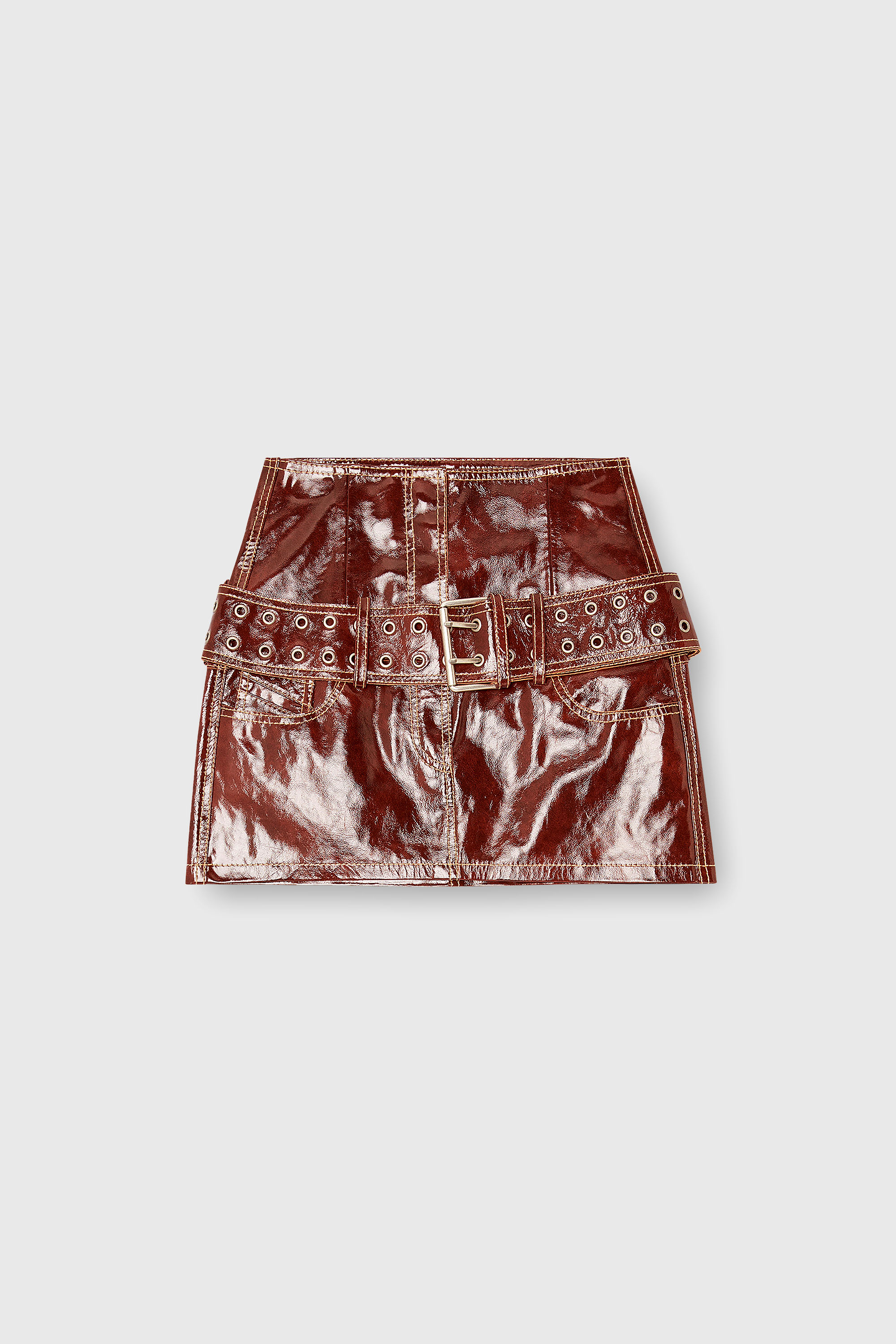 Diesel - L-EVANT, Mini-jupe en cuir verni avec ceinture Femme in Rouge - 2