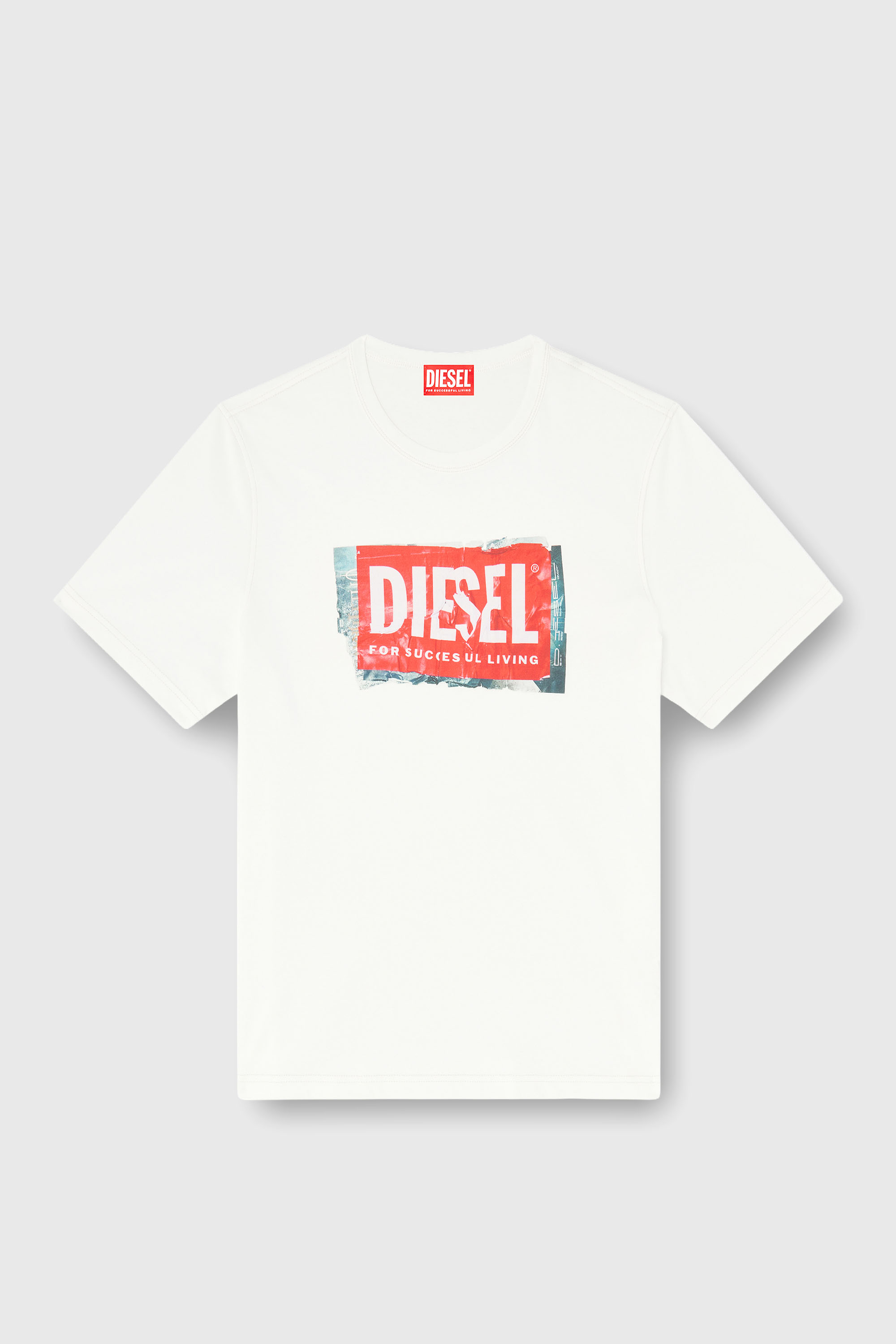 Diesel - T-ADJUST-Q6, T-shirt con logo effetto stropicciato Uomo in Bianco - 2