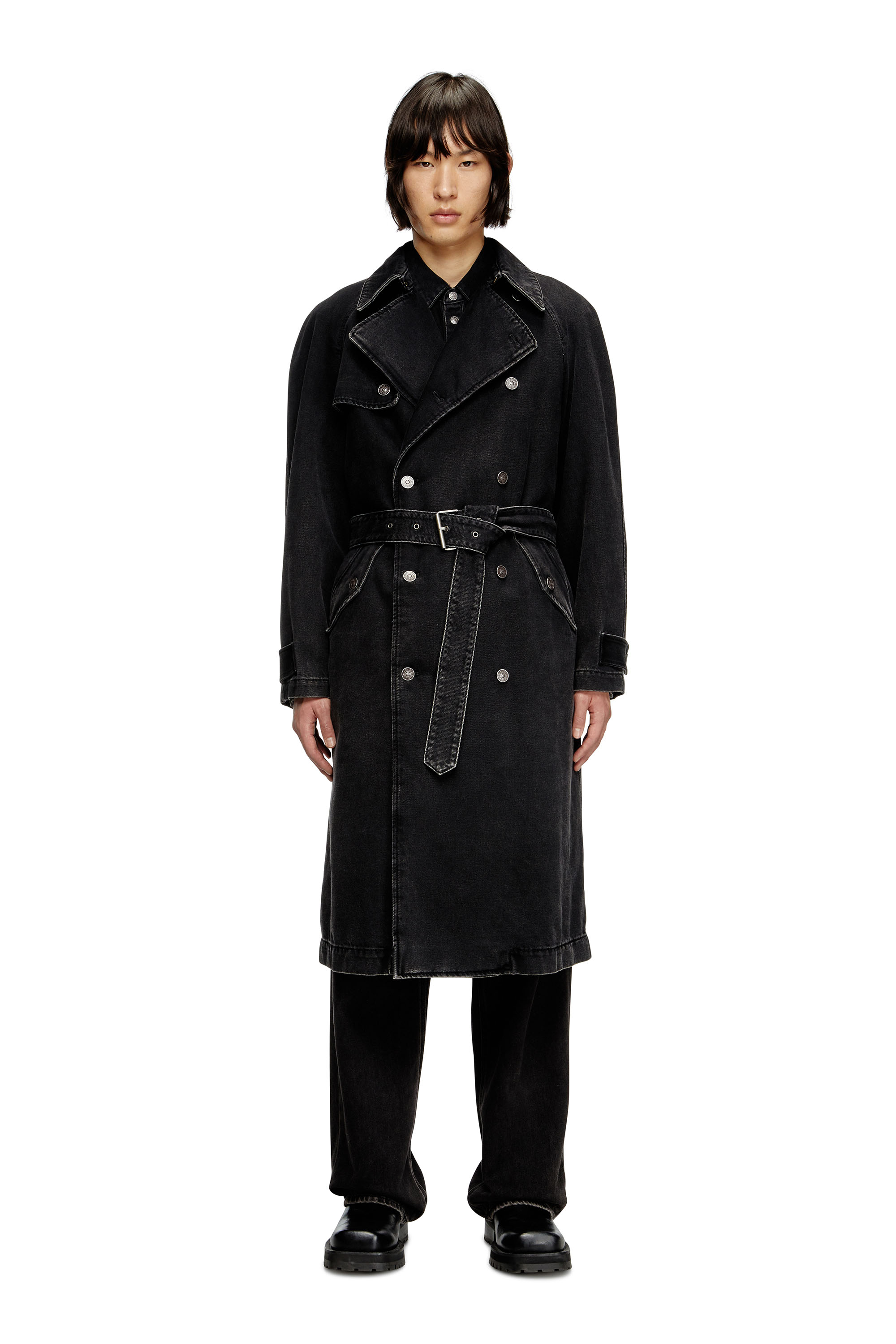 Diesel - D-DELIRIOUS-D, Trench-coat en denim délavé Homme in Noir - 1