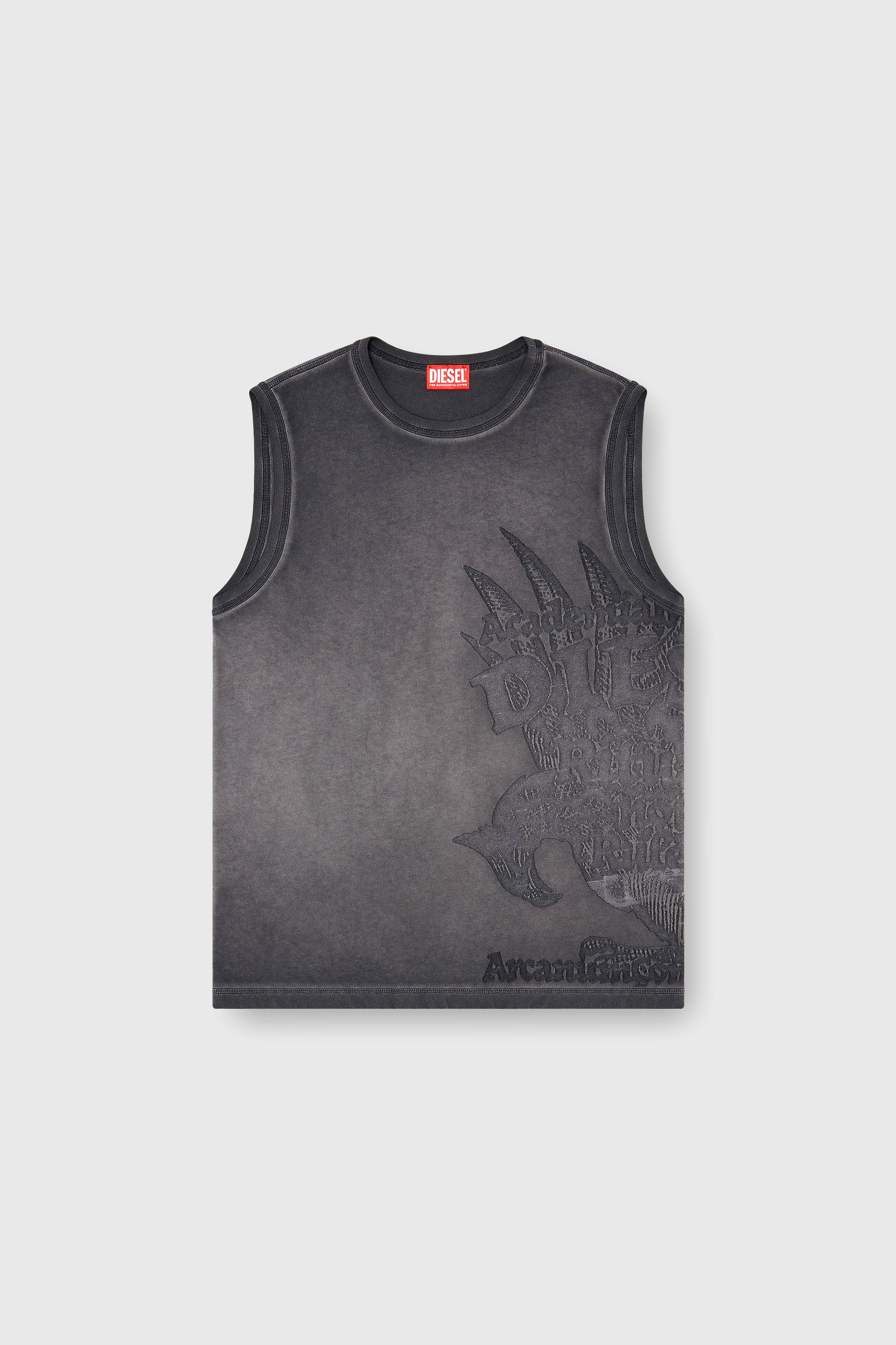 Diesel - T-RAWBISCO, Herren &Auml;rmelloses Jersey-Top mit gepr&auml;gten Grafiken in Dunkelgrau - 2