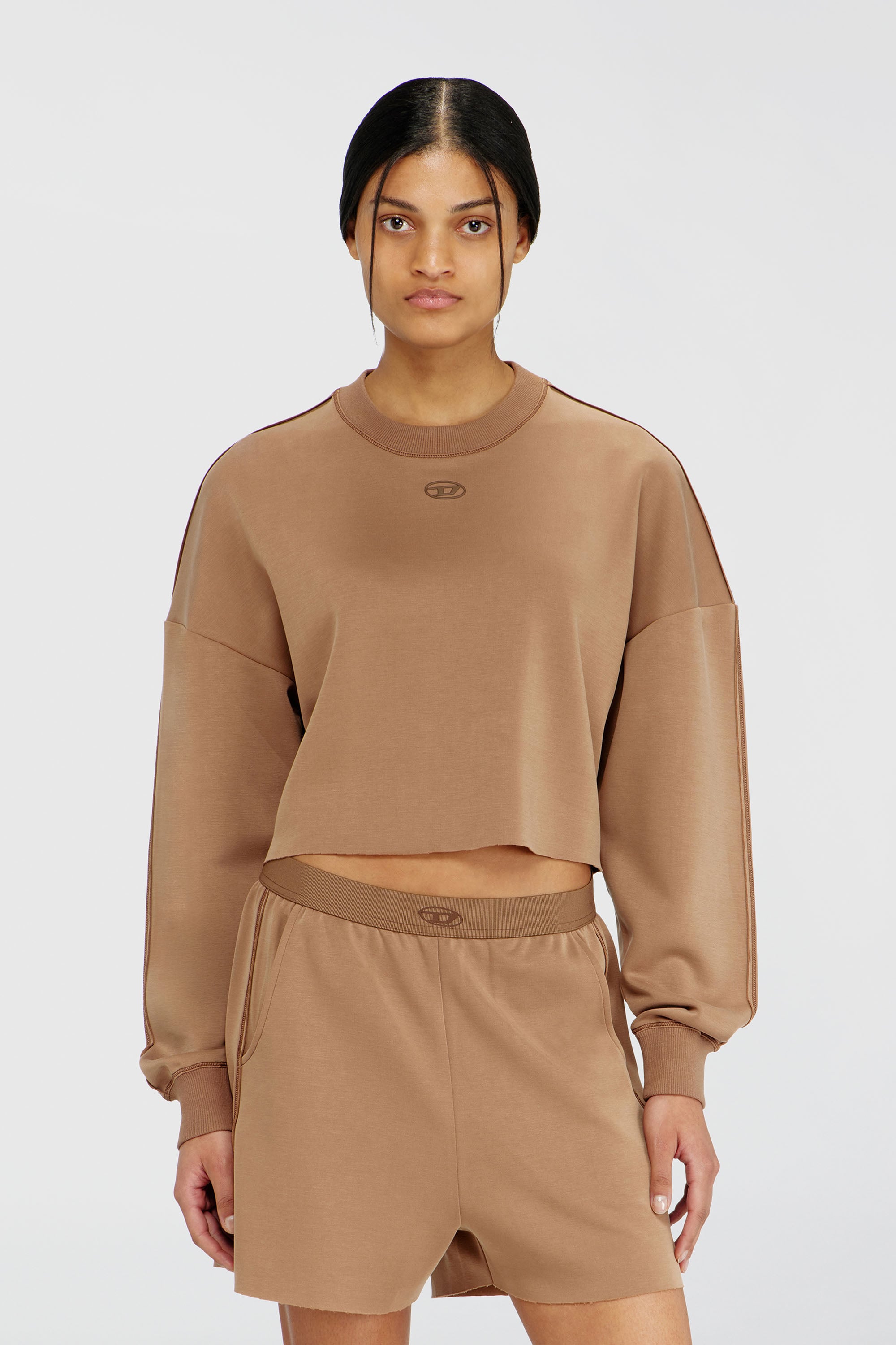 Diesel - BLAKE-UTLT, Crop top en scuba stretch l&eacute;ger Femme in Marron - 1