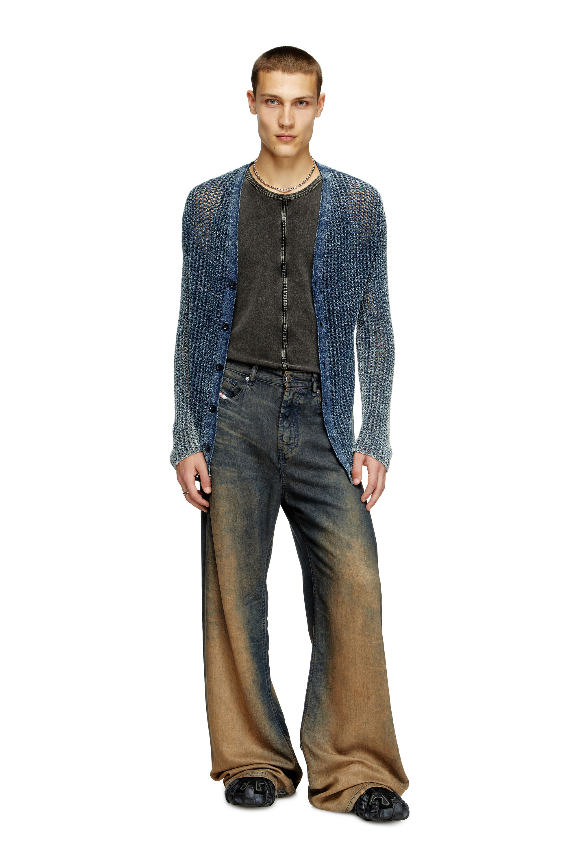 Diesel - K-REDRAM, Cardigan en maille mesh en fil de denim Homme in Bleu - 1