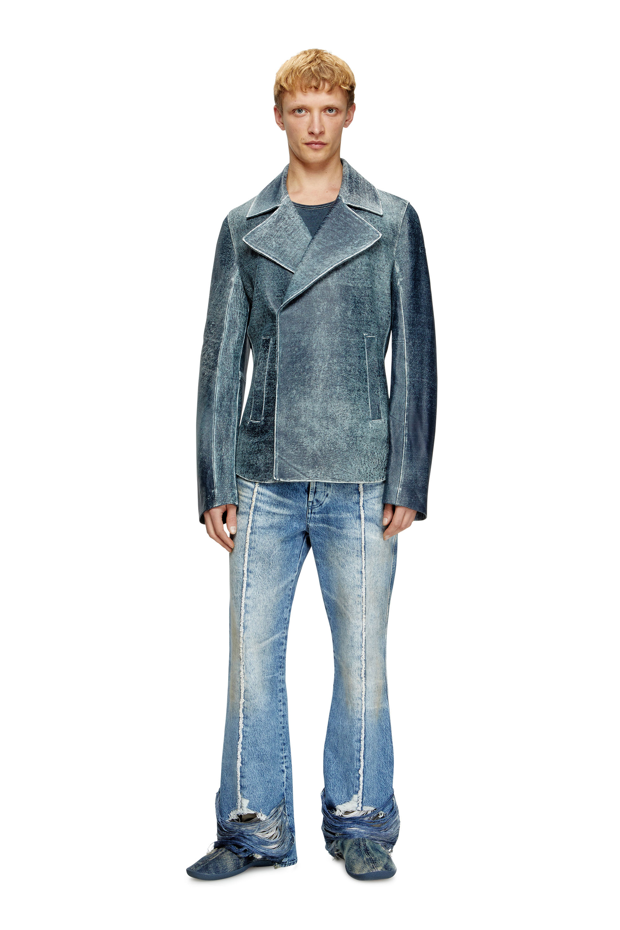 Diesel - L-WERNER, Veste en cuir traité façon denim Homme in Bleu - 2