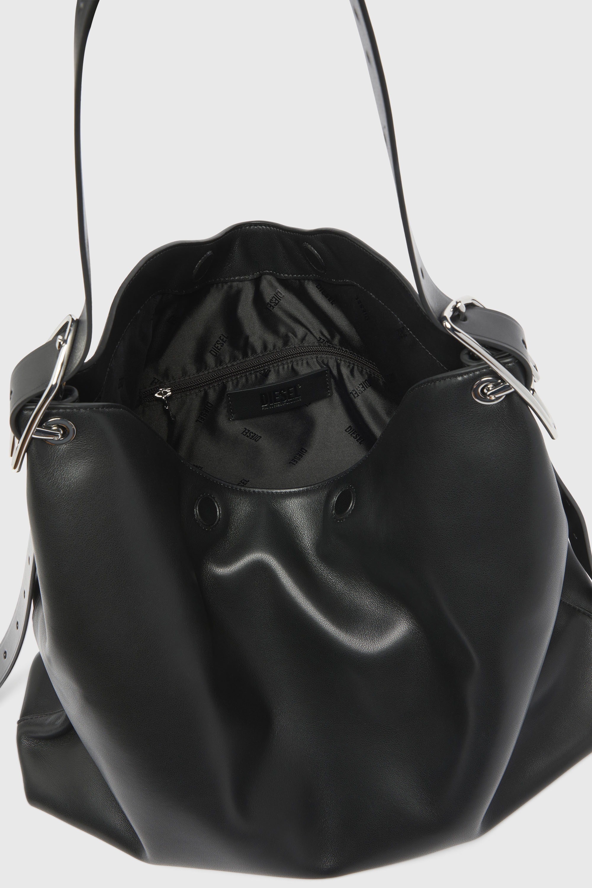 Diesel - D-LINE HOBO L, D-Line-Borsa hobo in pelle Donna in Nero - 6