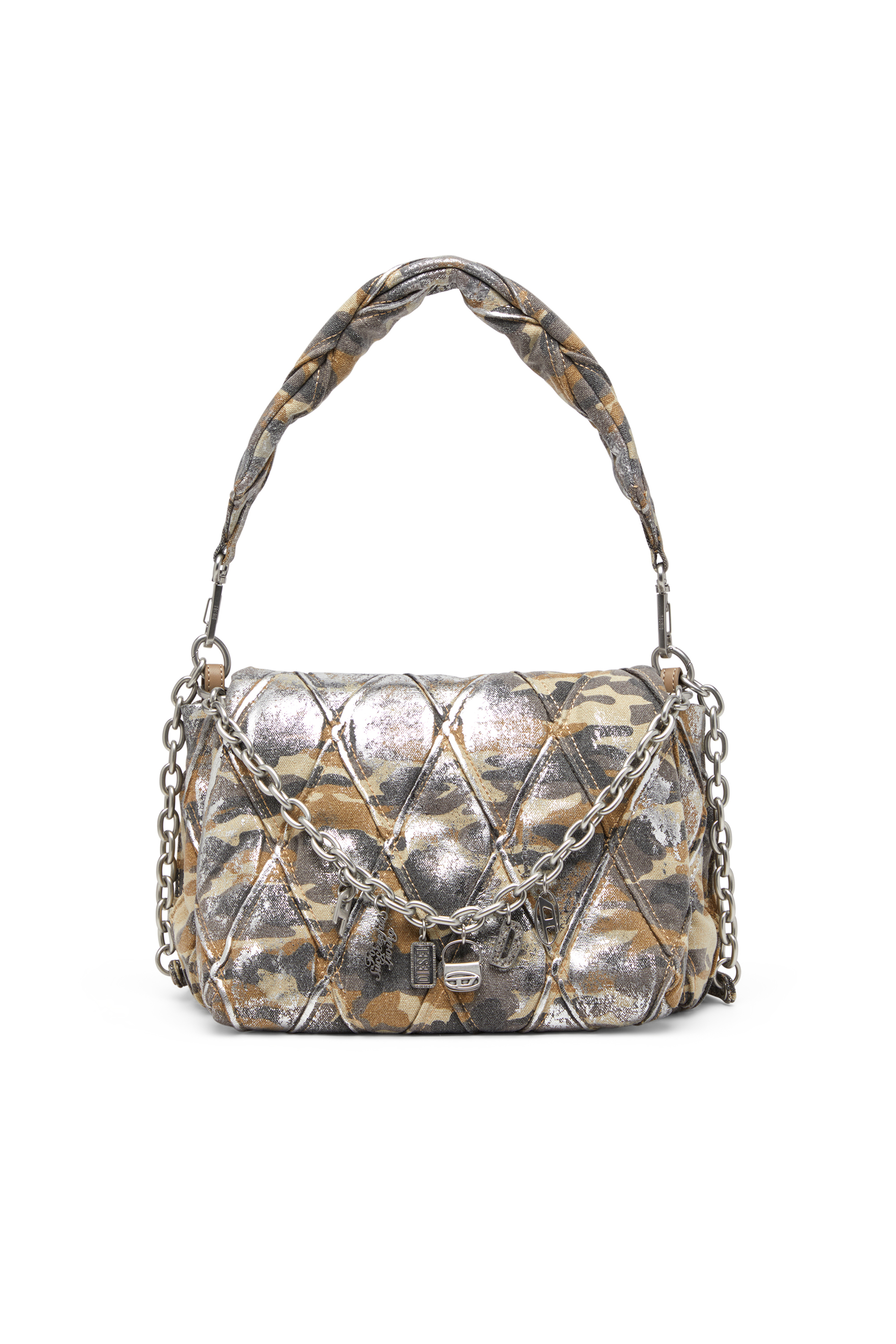 Diesel - CHARM-D SHOULDER M, Damen Charm-D M-Schultertasche aus Canvas in Metallic-Camo-Optik in Bunt/Braun - 1