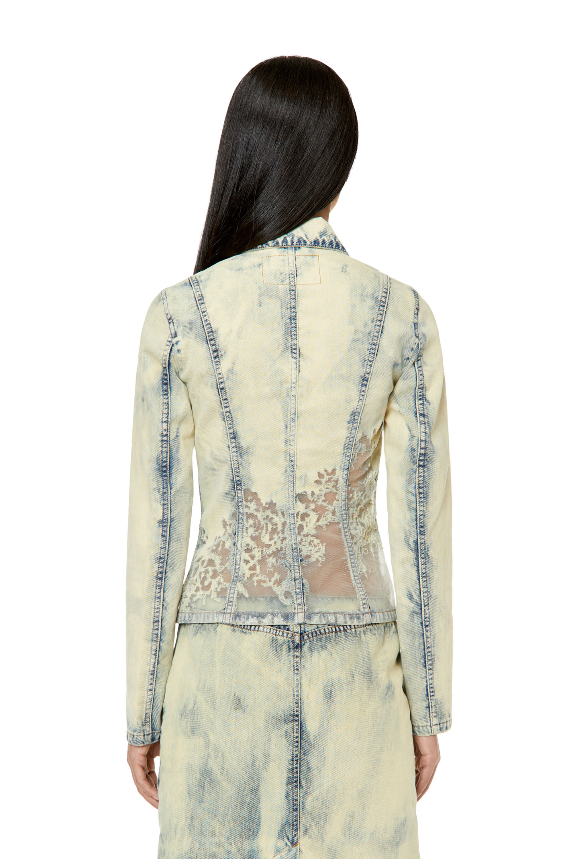 Diesel - DE-MILLY-FSC, Damen Slim-Fit Truckerjacke in Spitzen-Optik in Hellblau - 4