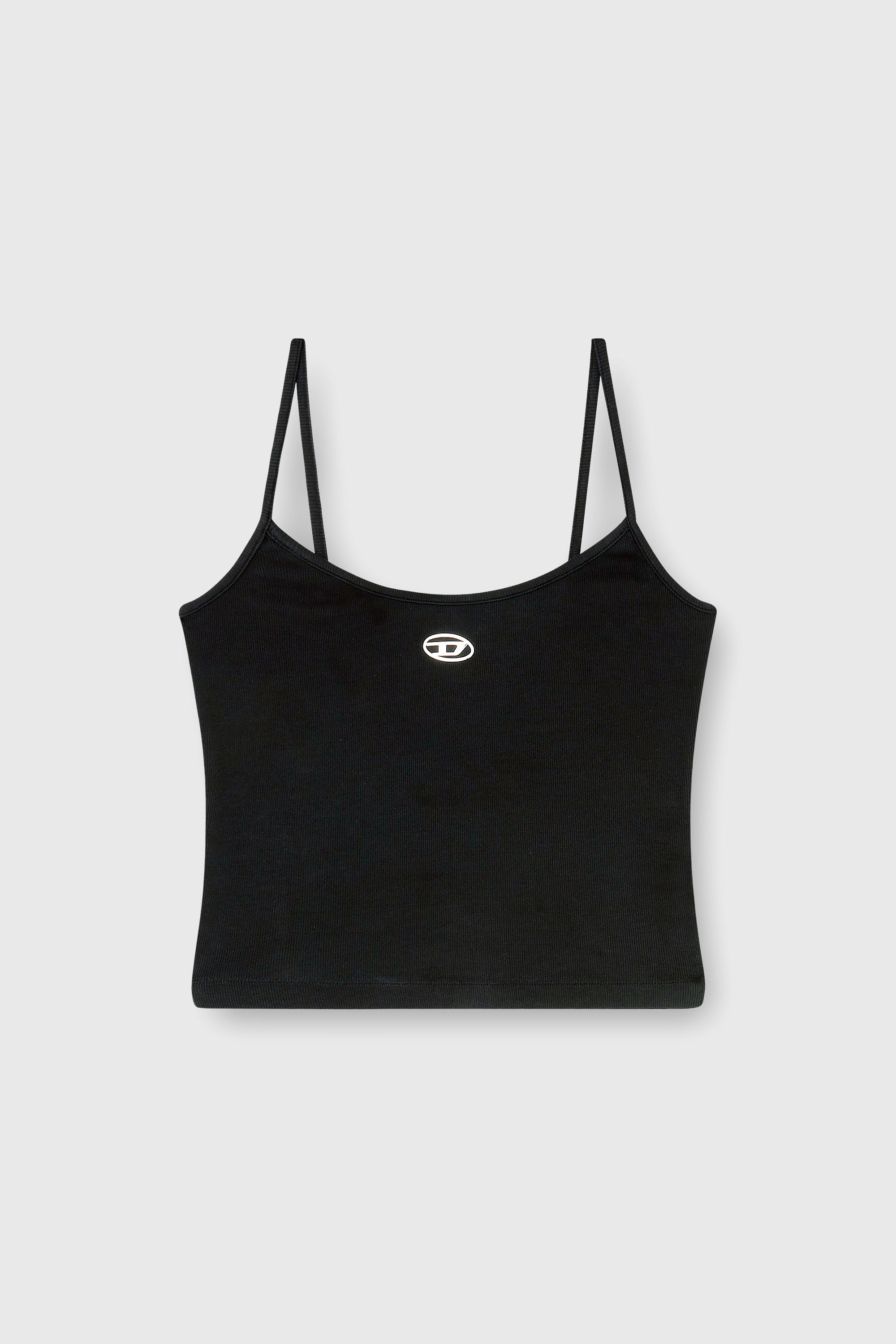Diesel - T-HUPY-OD, Damen Rippen-Top mit metallicfarbenem Oval D in Schwarz - 2