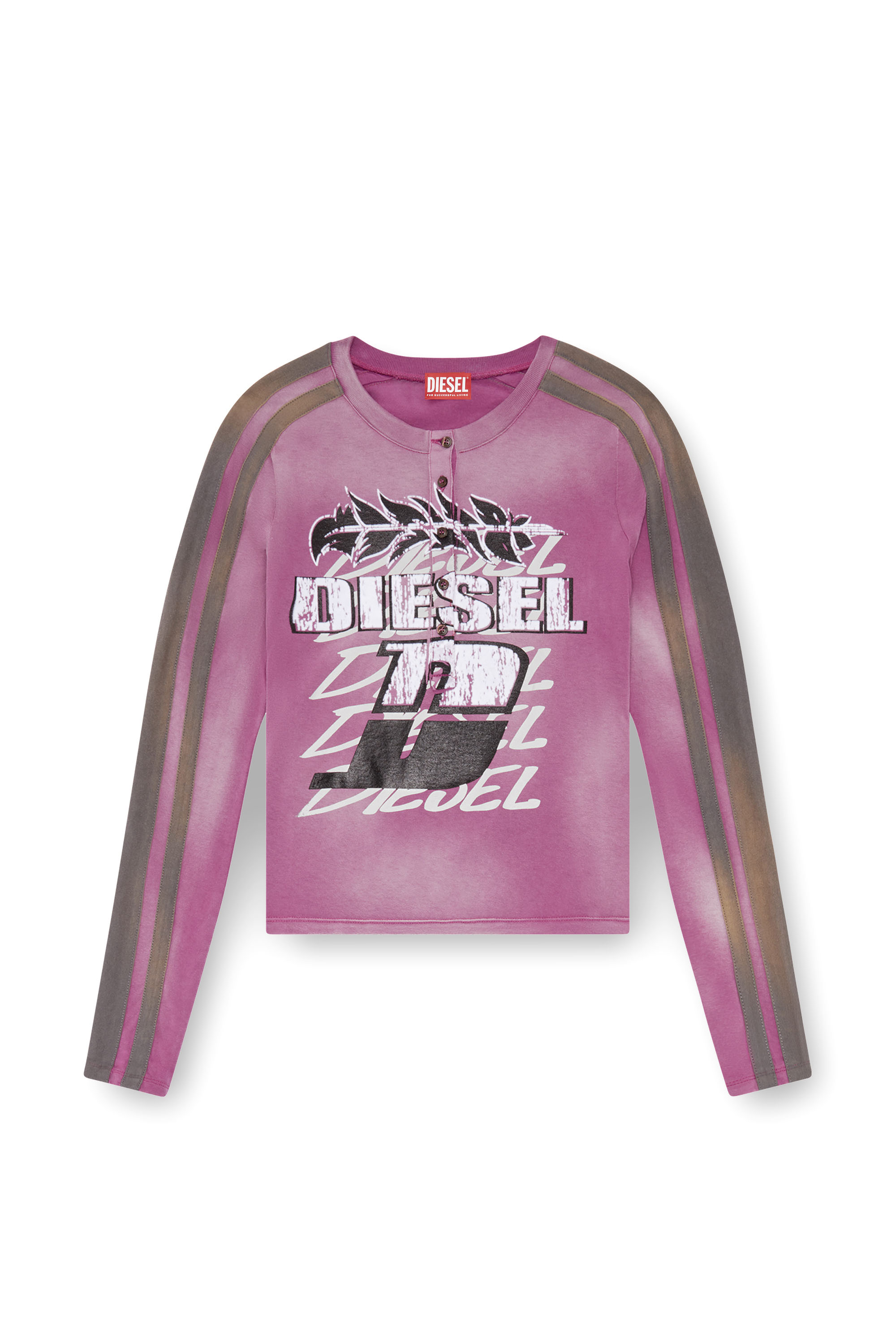 Diesel - T-UNCUTIE-STRIPE-LS, Damen Sonnengebleichtes langärmliges Henley-T-Shirt in Violett - Image 4