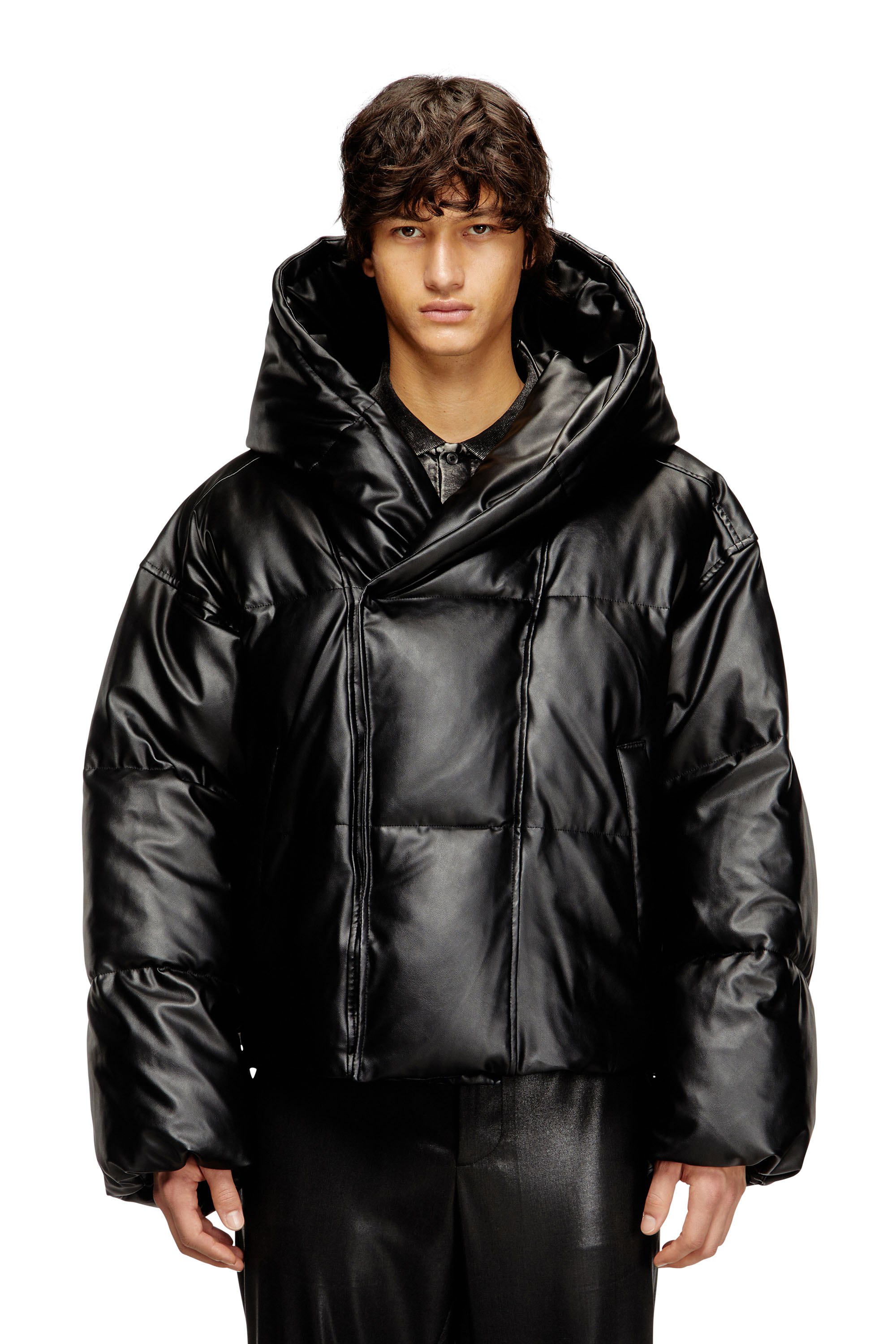 Diesel - W-MYLEY, Herren Hooded Steppjacke aus beschichtetem Gewebe in Schwarz - 1