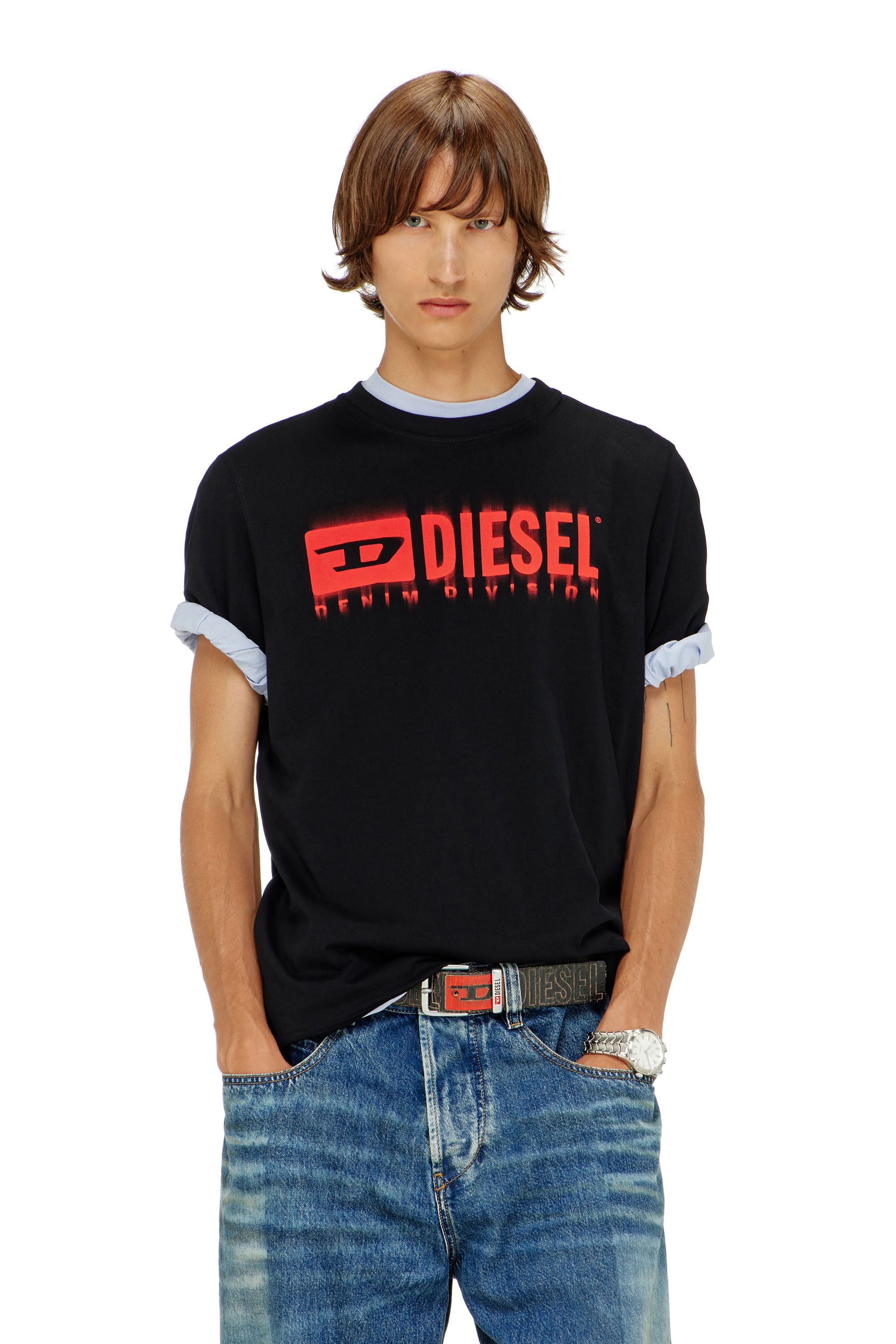 Diesel - T-ADJUST-Q7, T-shirt avec logo Diesel effet flou Homme in Noir - 3