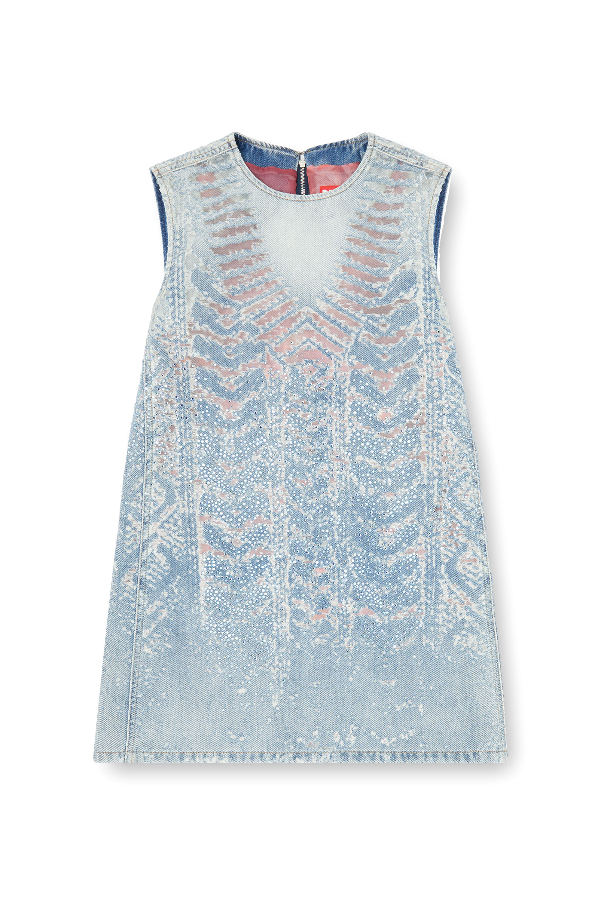 Diesel - DE-MYRELA-S, Mini dress in denim devor&eacute; con effetto microstone Donna in ToBeDefined - 2