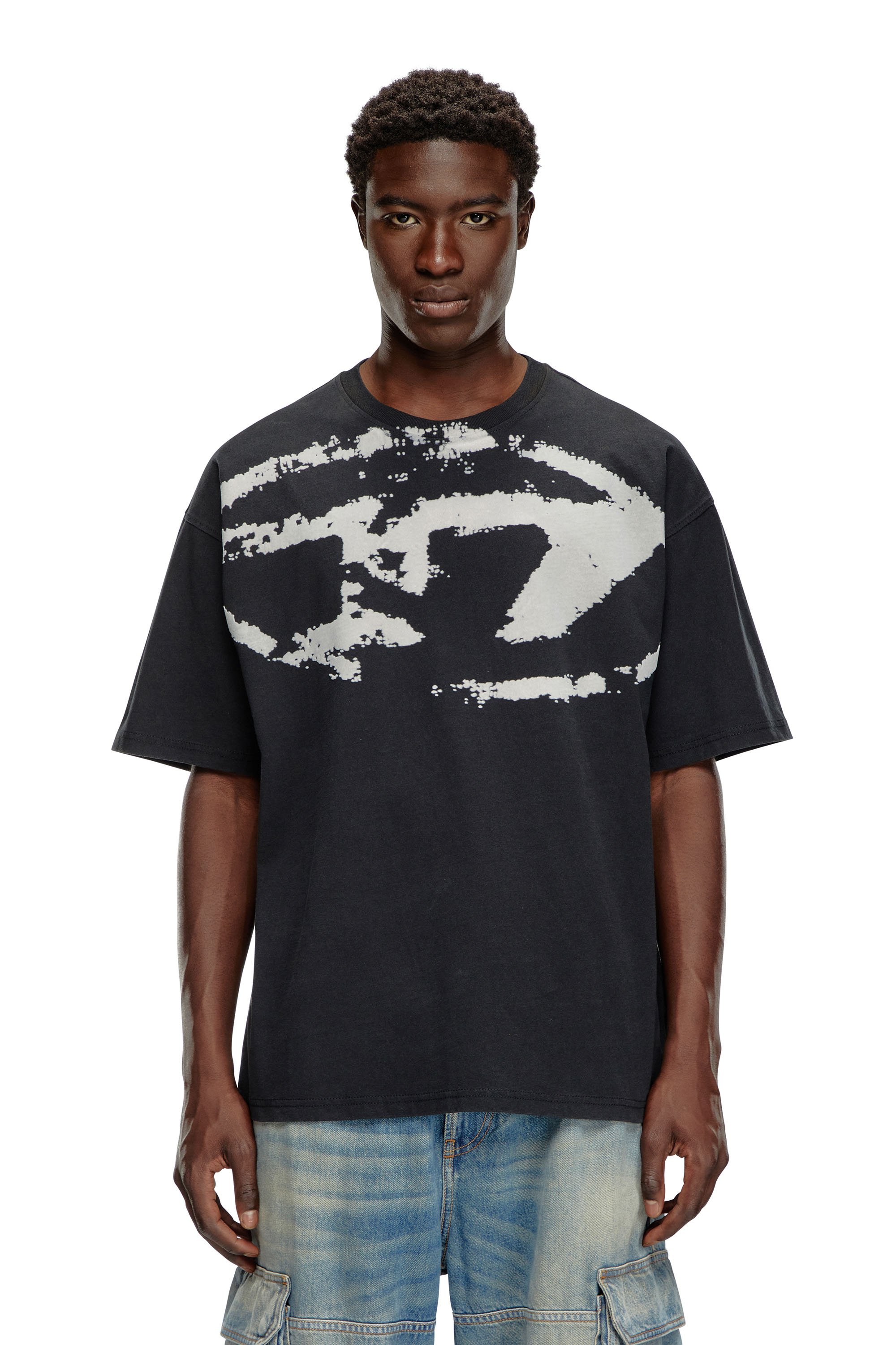 Diesel - T-BOXT-N14, Uomo T-shirt con stampa distressed floccata in Nero - Image 1