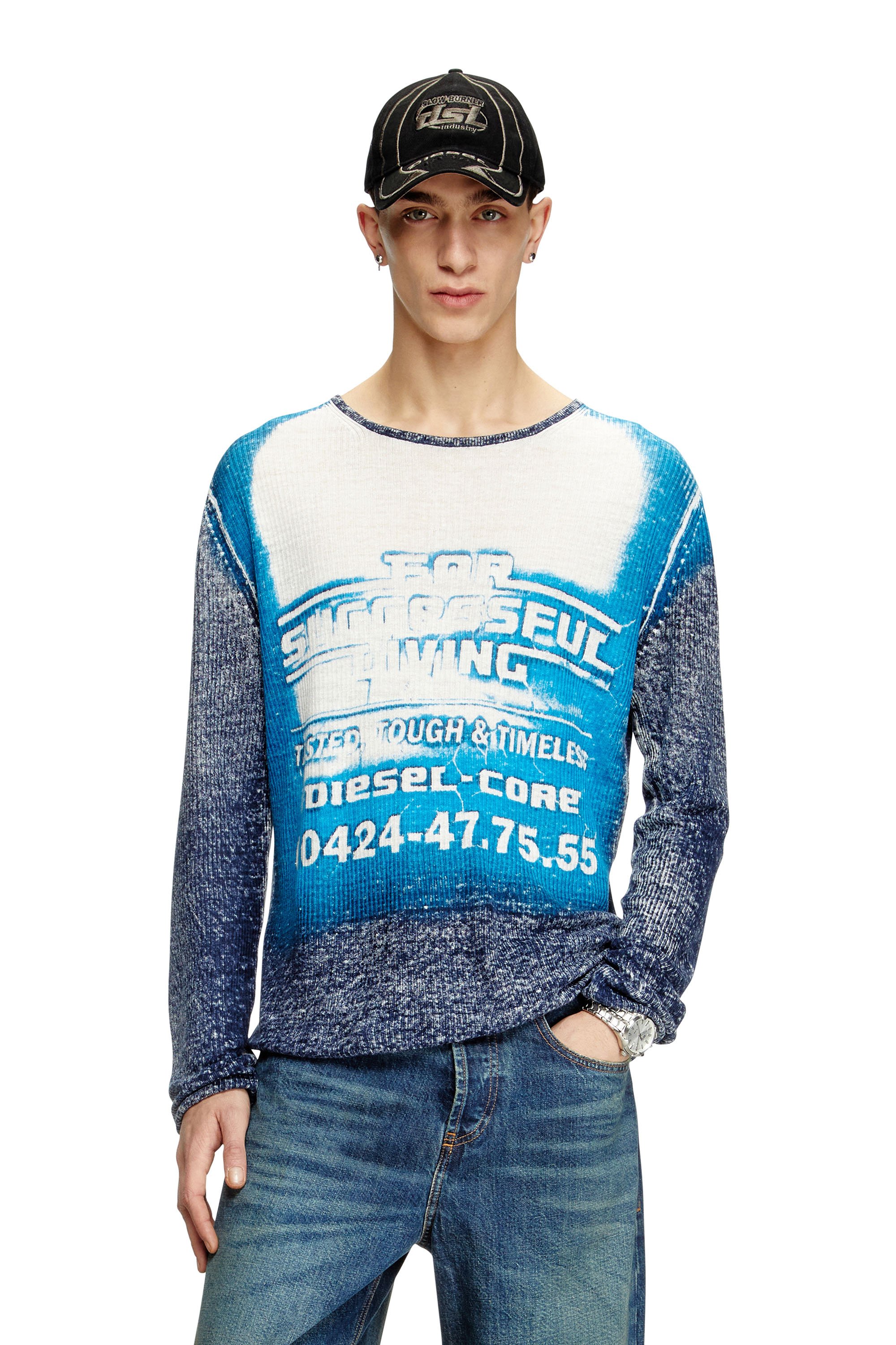 Diesel - K-ROD, Herren Pullover aus Leinen mit Logo-Grafik in Blau - 1