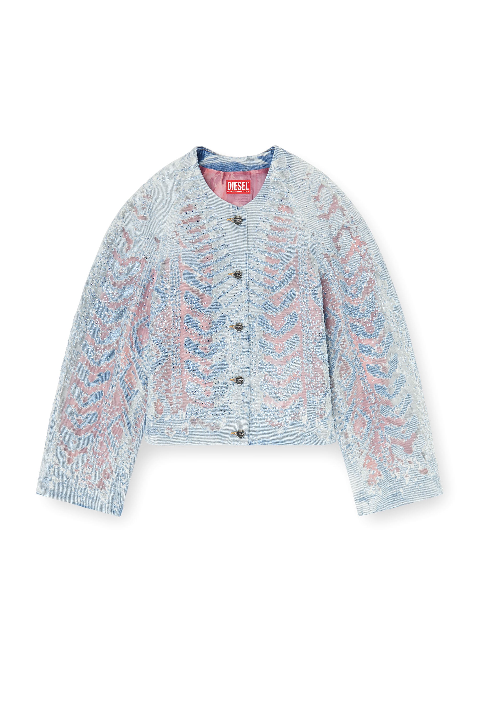 Diesel - DE-SOLIXIA-S, Giacca in denim microstone devor&eacute; Donna in ToBeDefined - 3