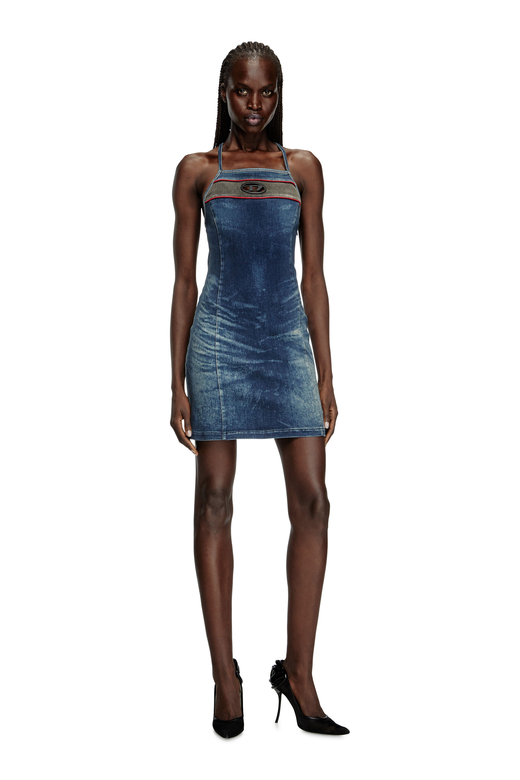 Diesel - DE-PILU-DRESS-S, Abito corto in denim stretch bicolore Donna in Blu - 2