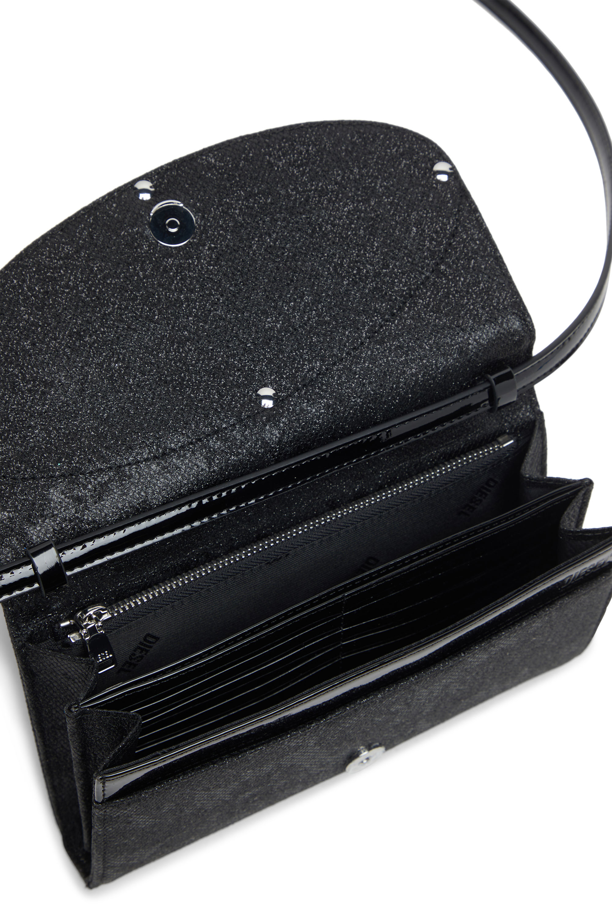 Diesel - 1DR WALLET STRAP, Pouch portafoglio con glitter camouflage Donna in Nero - 4