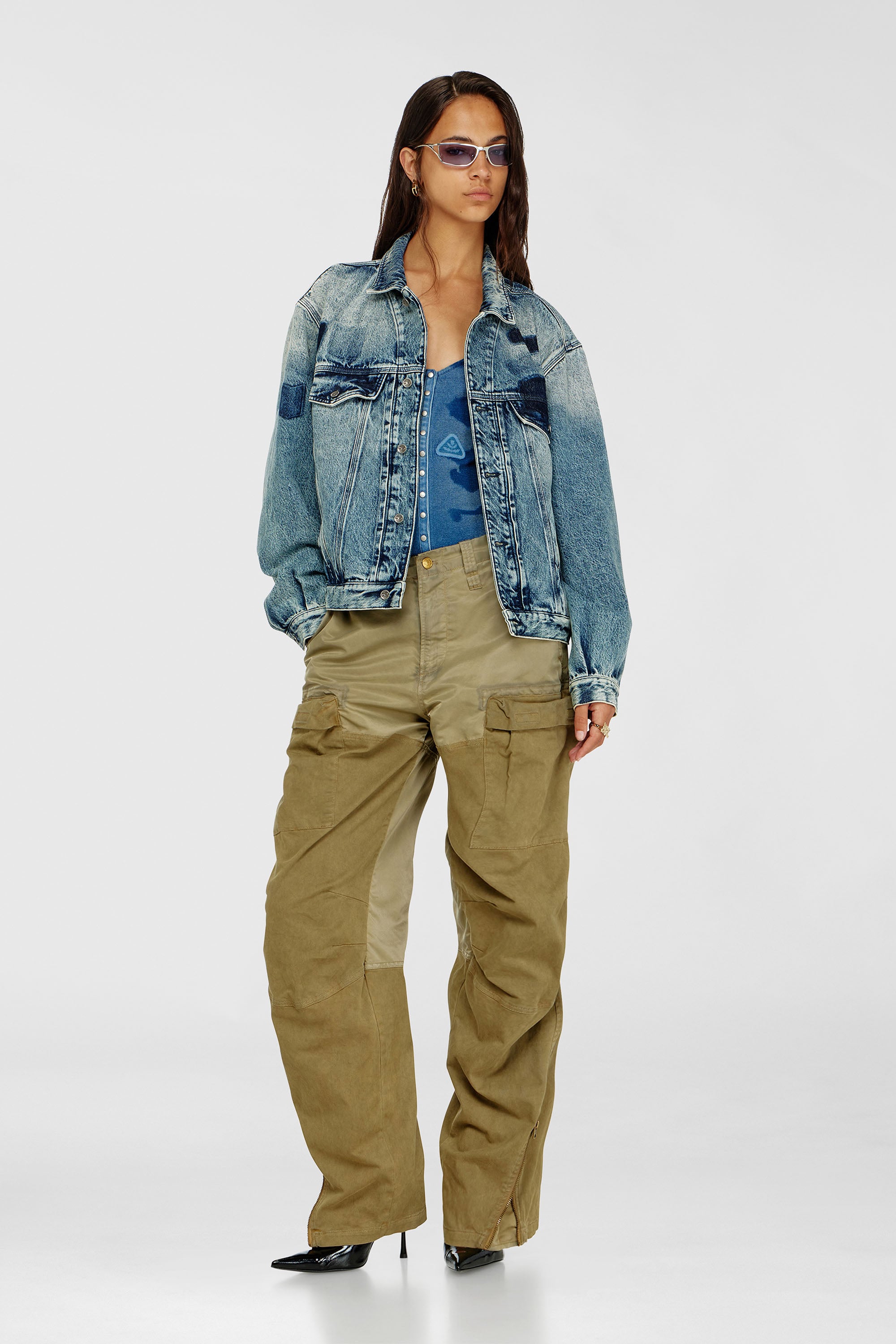 Diesel - T-LEY-AA1, Body in jersey a costine con patch effetto ombra Donna in Blu - 2