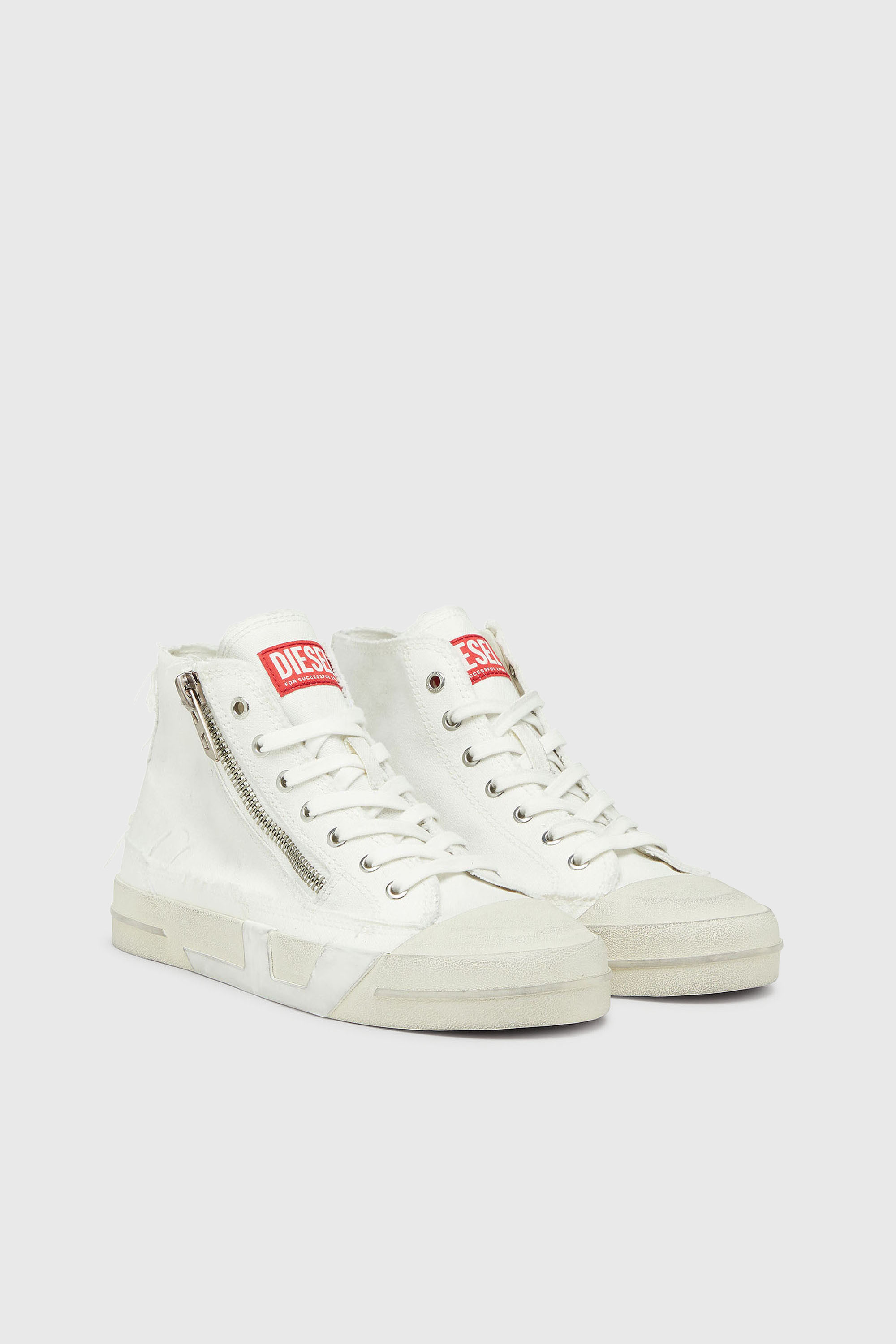 Diesel - S-D-VERSE ZIP MID II, Man's S-D-Verse -  Sneakers in frayed canvas with D logo in White - 2