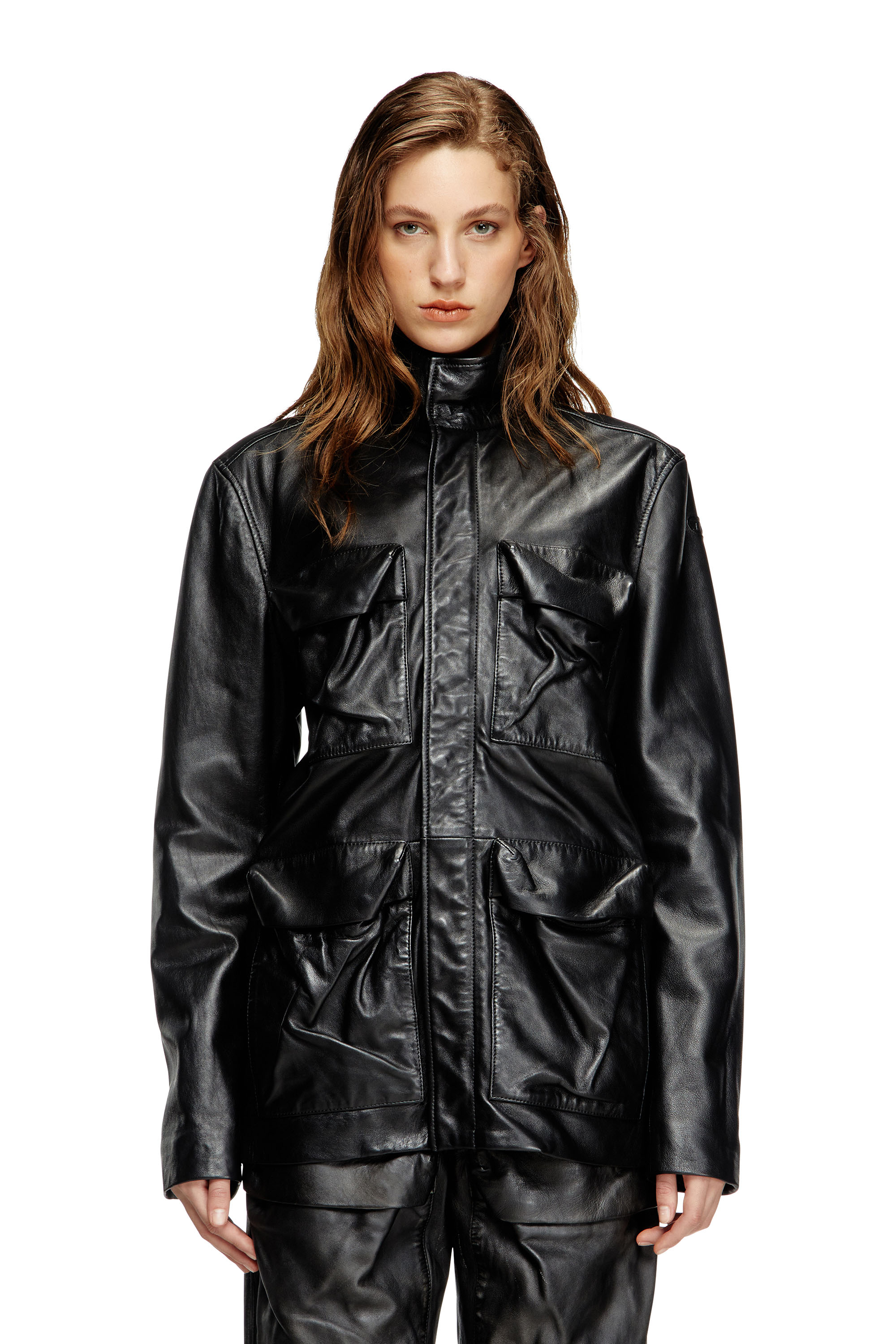 Diesel - L-GAST, Veste en cuir avec poches utility Mixte in Noir - 6