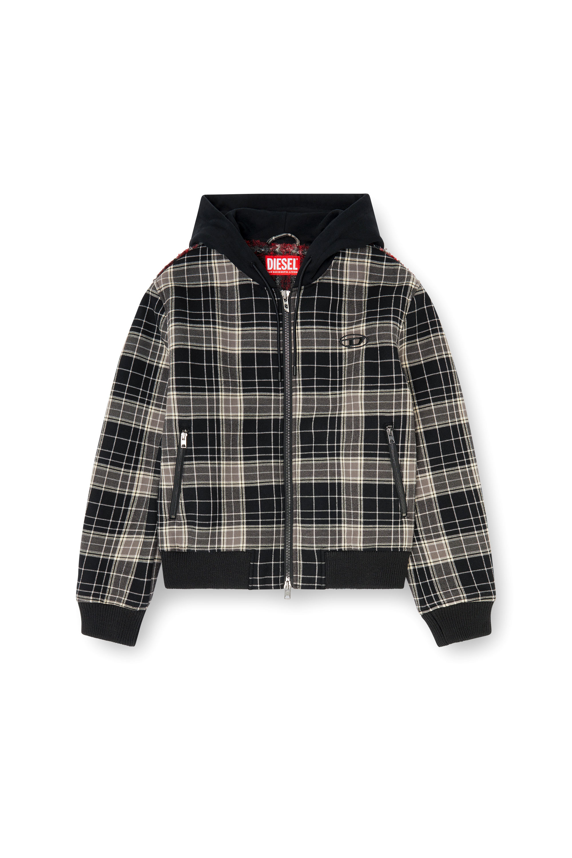 Diesel - W-KUNST, Herren Karo - Karo-bomberjacke mit flanellmuster und teddyfutter in Grau/Schwarz - 3