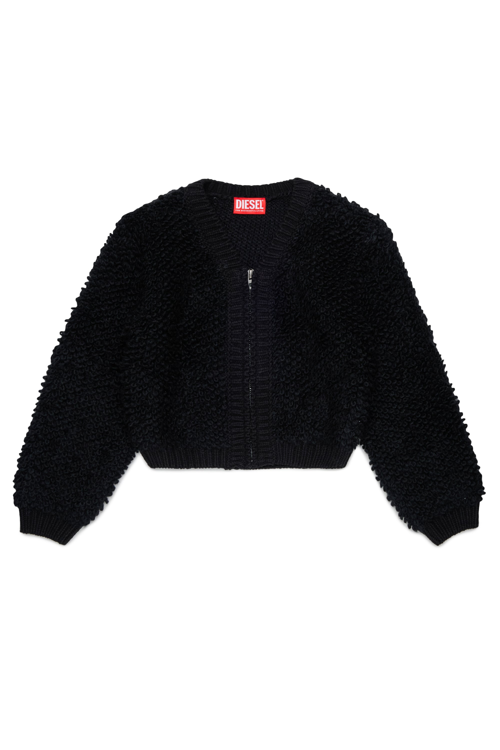 Diesel - KRIM, Cardigan zipp&eacute; en maille boucl&eacute; textur&eacute;e Femme in Noir - 1