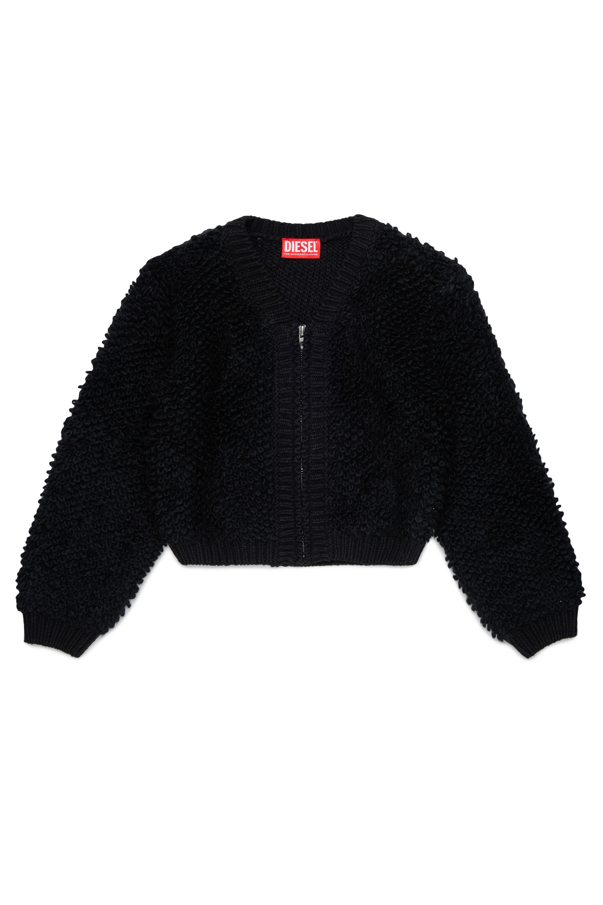 Diesel - KRIM, Cardigan zipp&eacute; en maille boucl&eacute; textur&eacute;e Femme in Noir - 1