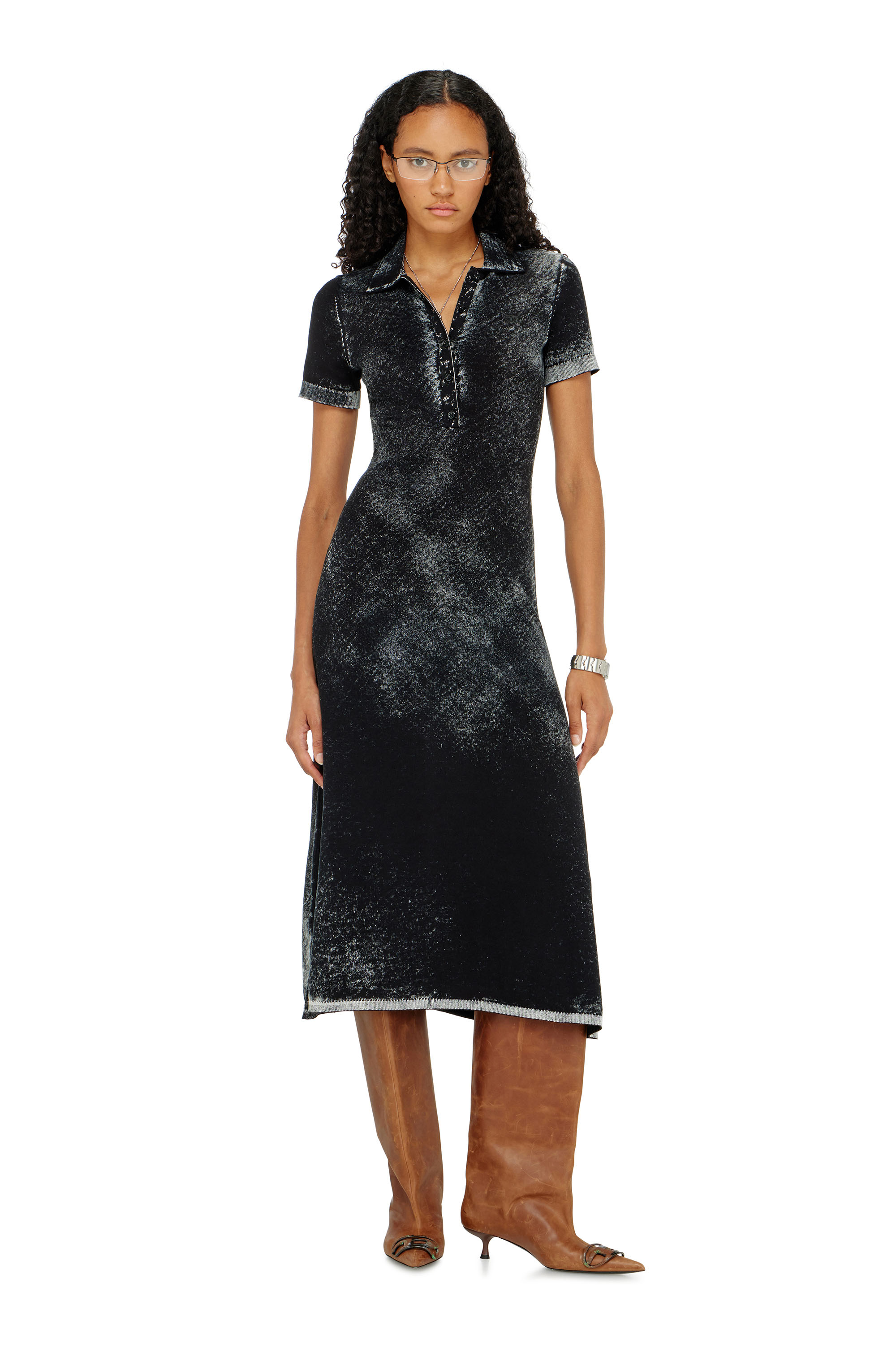 Diesel - M-LOURENS, Abito polo in maglia con stampa interna Donna in Nero - 2