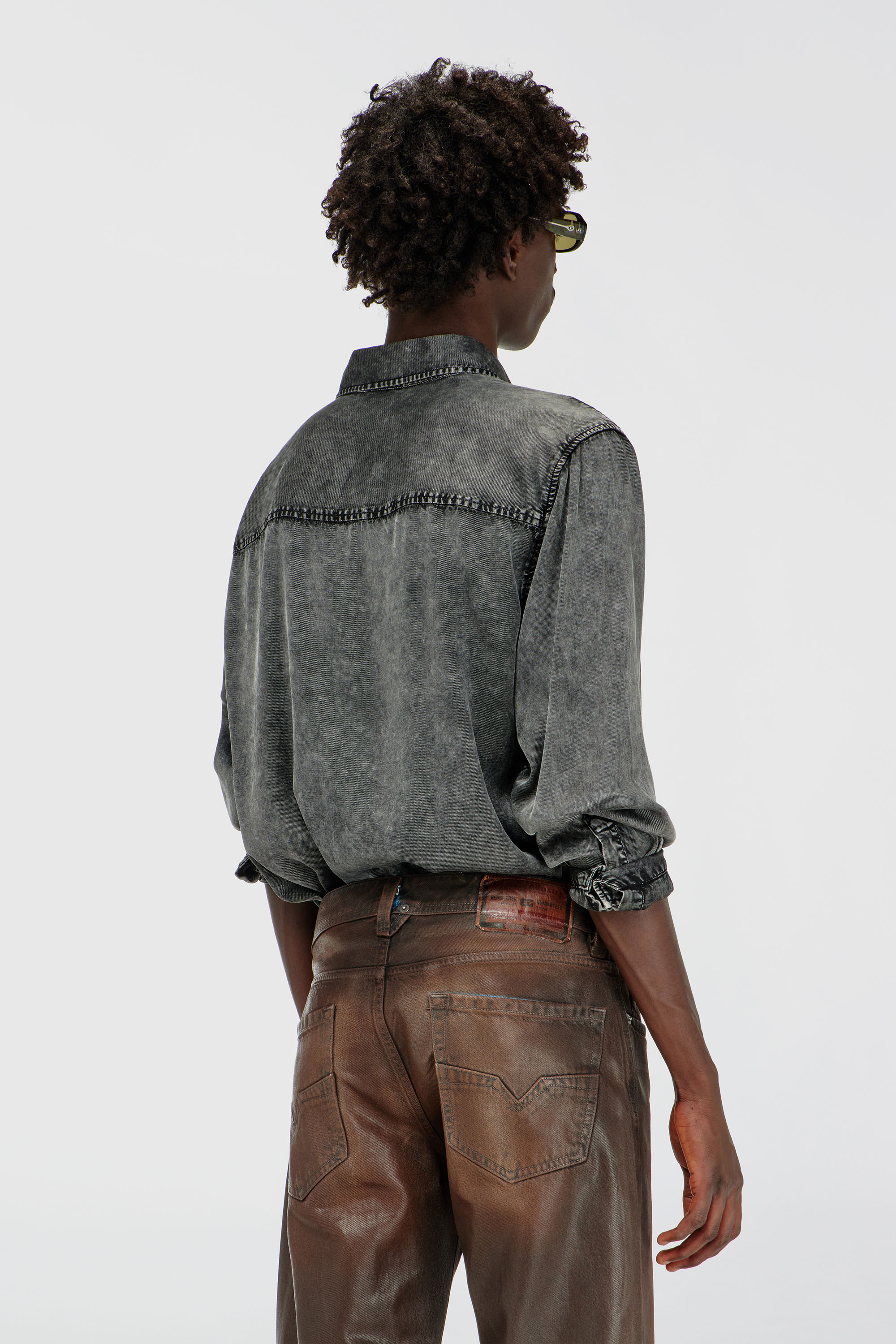 Diesel - S-SIMPLY-NIBC, Camicia fluida in viscosa effetto denim Uomo in Nero - 4