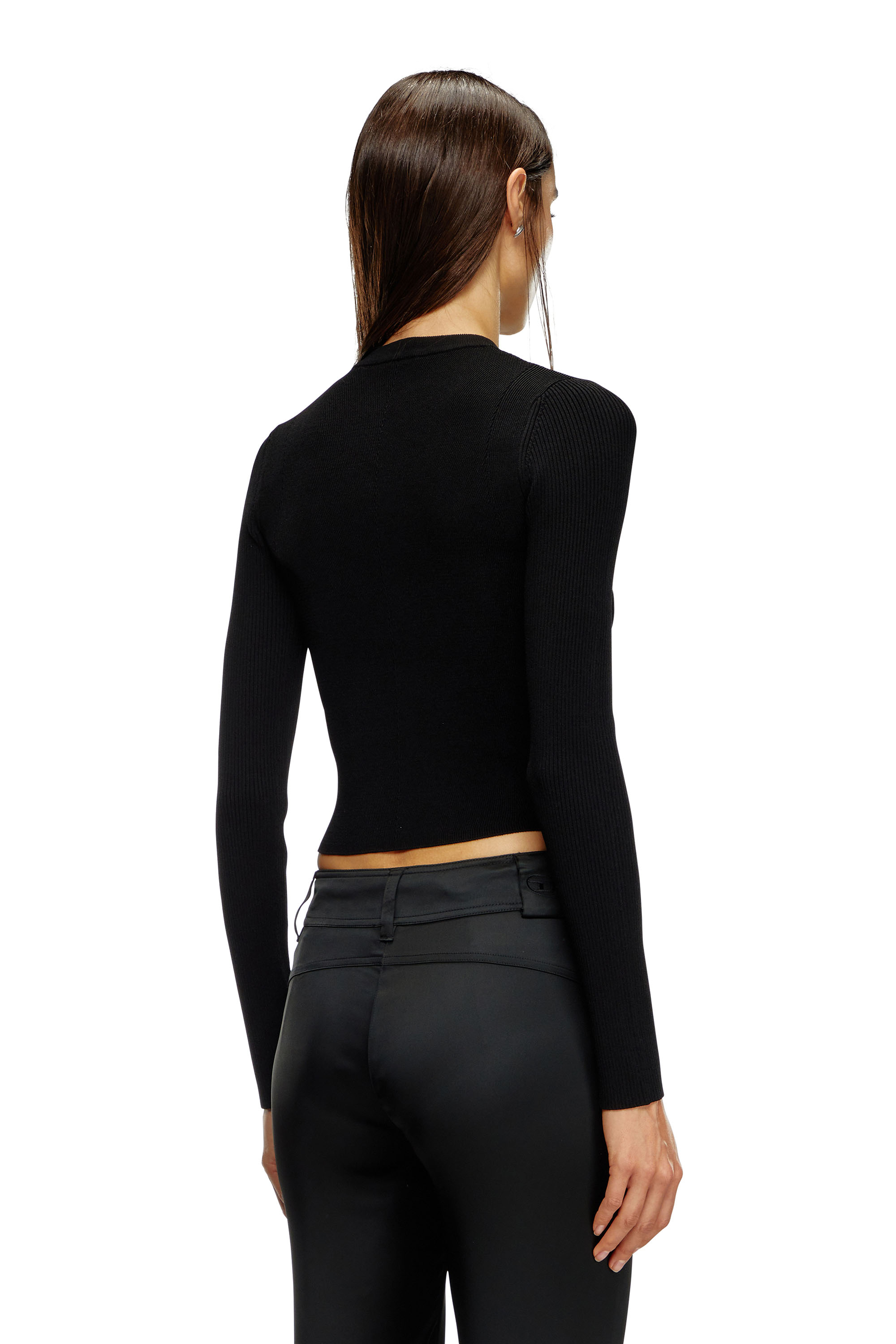 Diesel - M-VALARI, Top en viscose mélangée côtelée avec Oval D Femme in Noir - 4