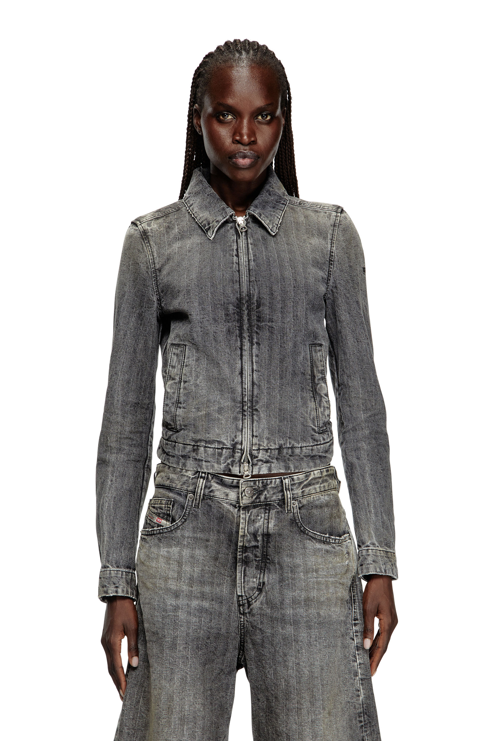 Diesel - DE-CORB, Veste en denim &agrave; chevrons Femme in Gris - 3