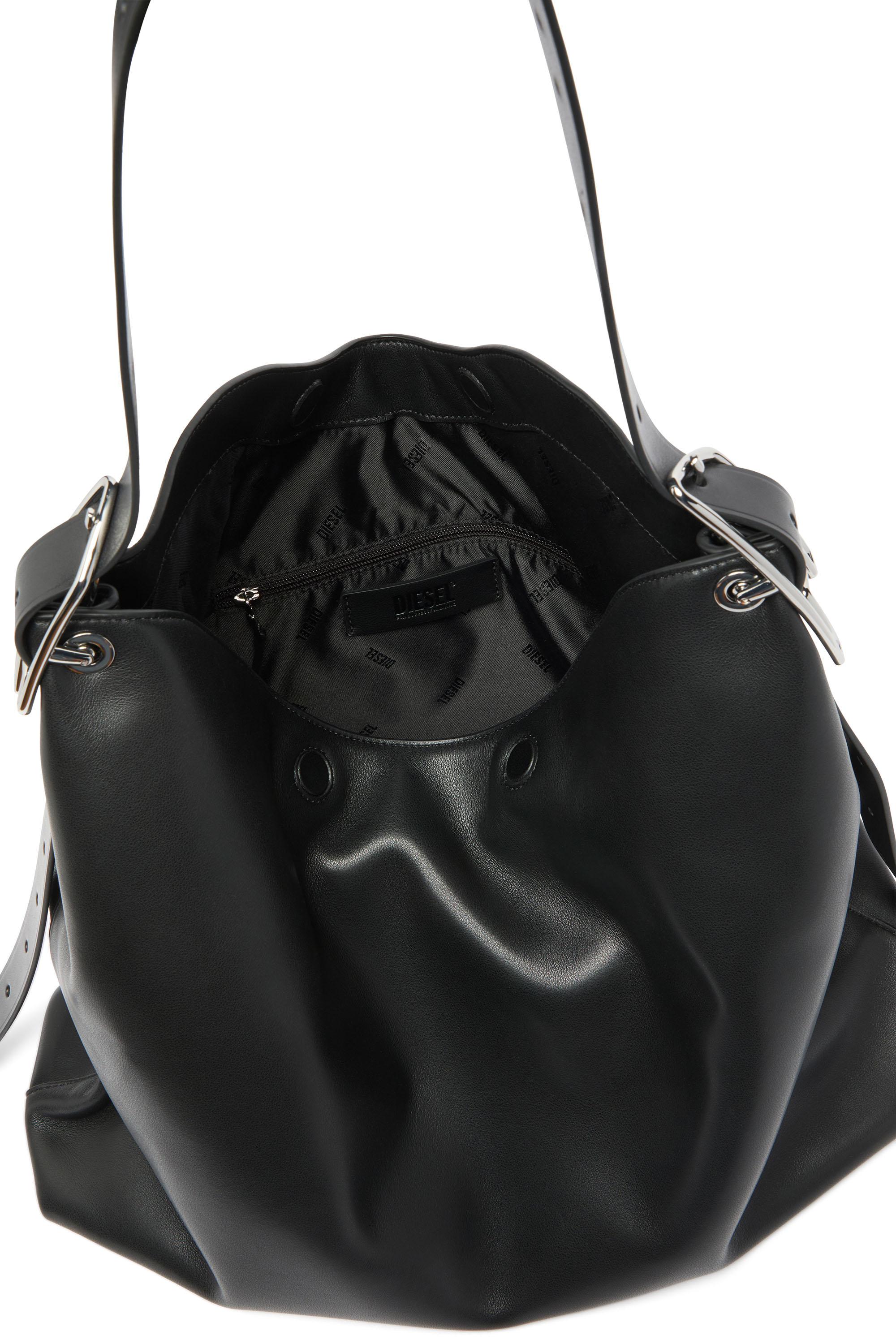 Diesel - D-LINE HOBO L, Damen D-Line-Leder Hobo-Tasche in Schwarz - 6