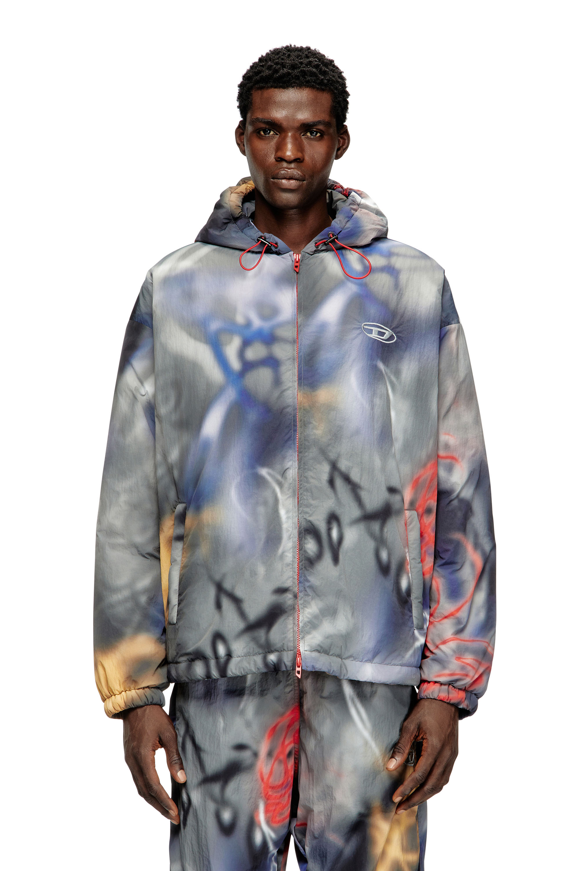 Diesel - J-MIRR, Padded windbreaker with graffiti print Uomo in Multicolor - 1