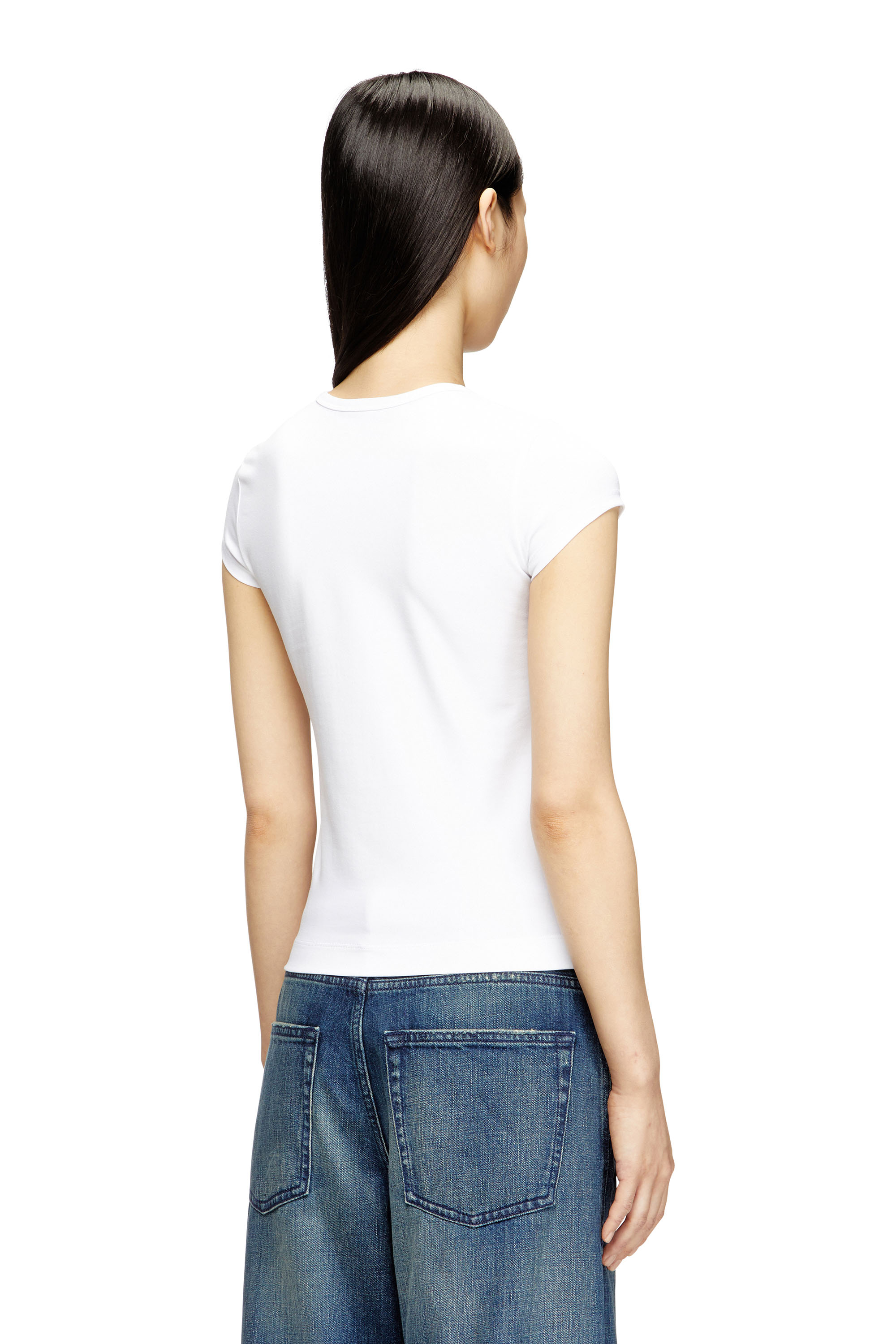 Diesel - T-ANGIE-OD, Damen T-Shirt mit ausgeschnittenem, besticktem Logo in Weiß - 4