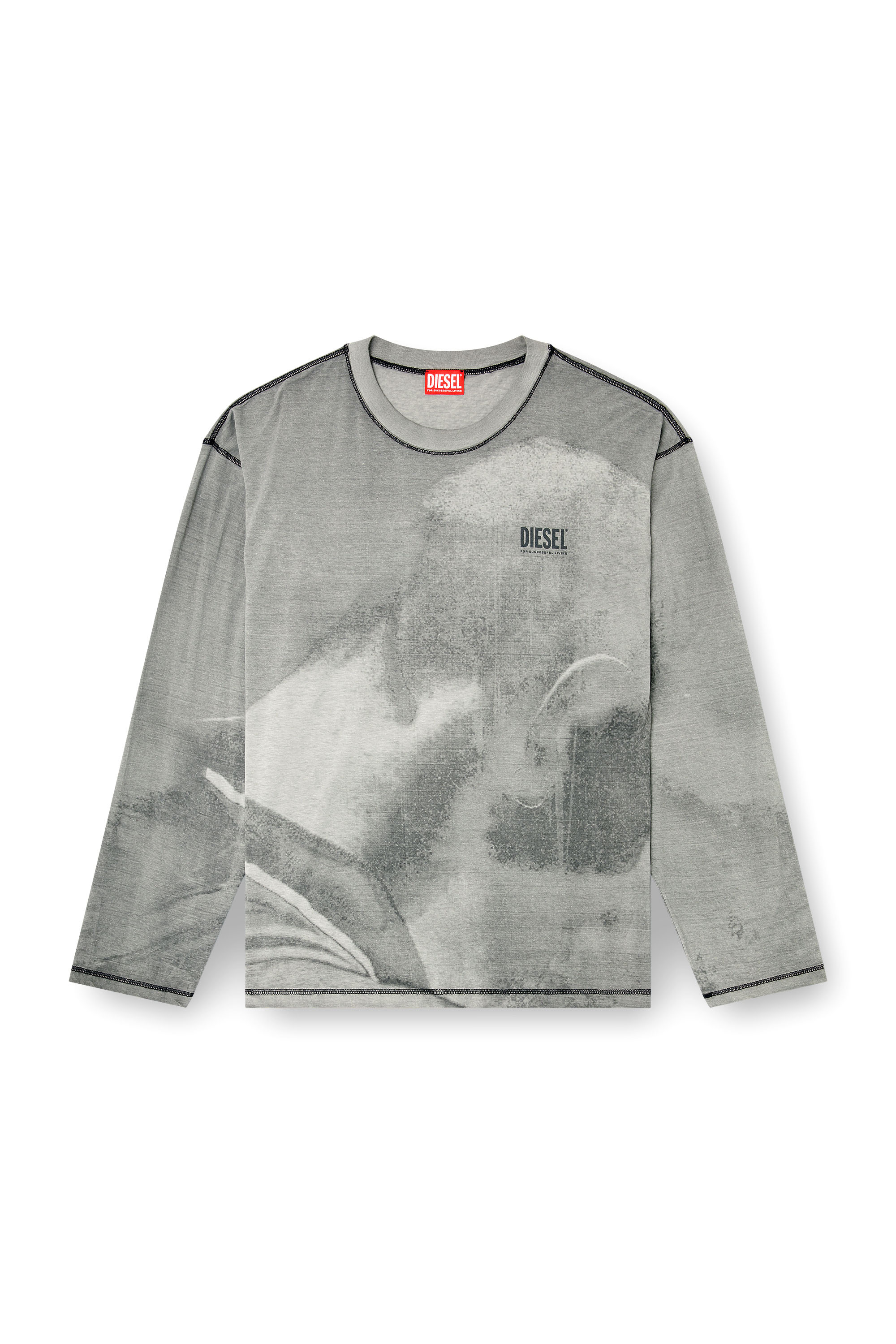 Diesel - T-BOXT-LS-NC-V1, T-shirt &agrave; manches longues avec imprim&eacute; trompe-l'&oelig;il Homme in Gris - 3