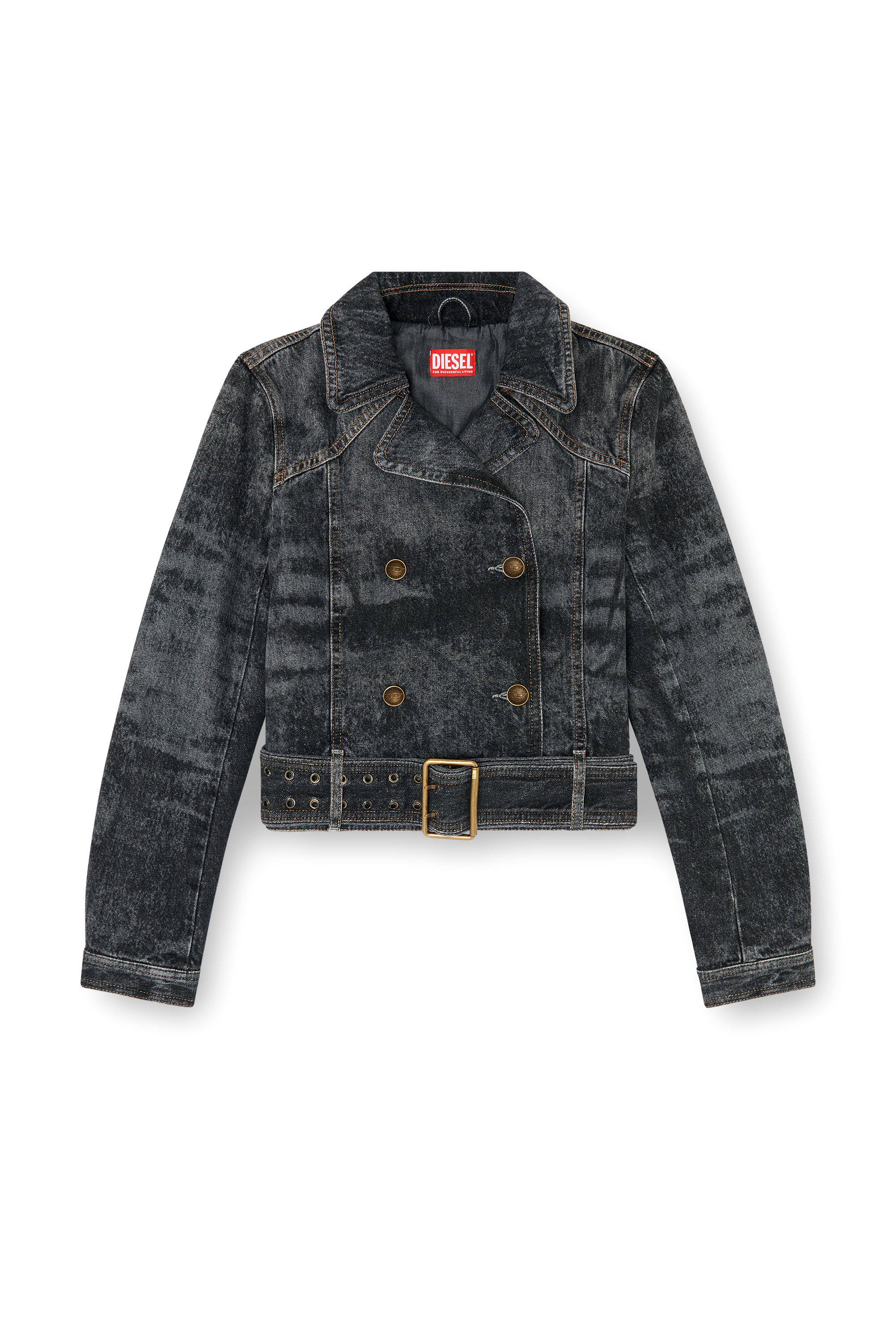 Diesel - DE-LEGEND-S, Giacca cropped in denim con cintura Donna in Nero - 2