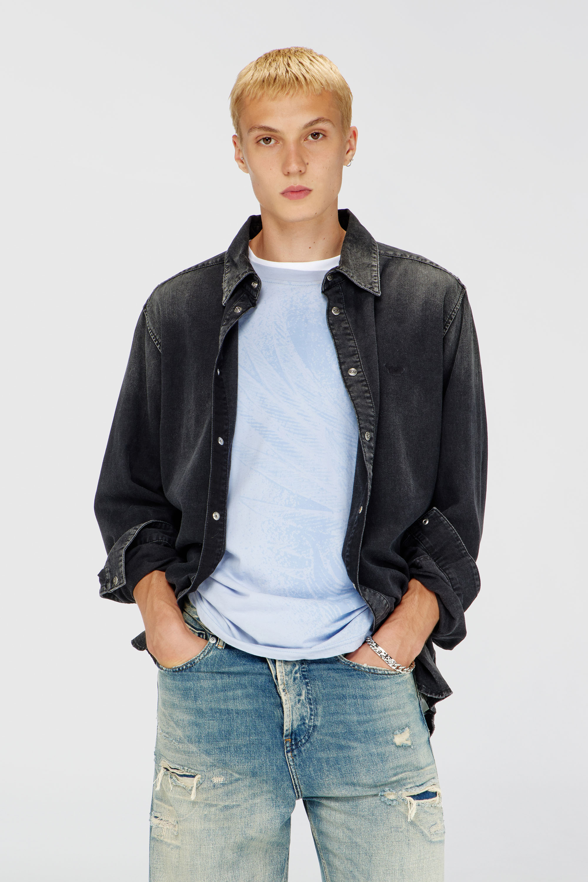 Diesel - D-SIMPLY, Herren Lang&auml;rmeliges Denimhemd in Schwarz - 3