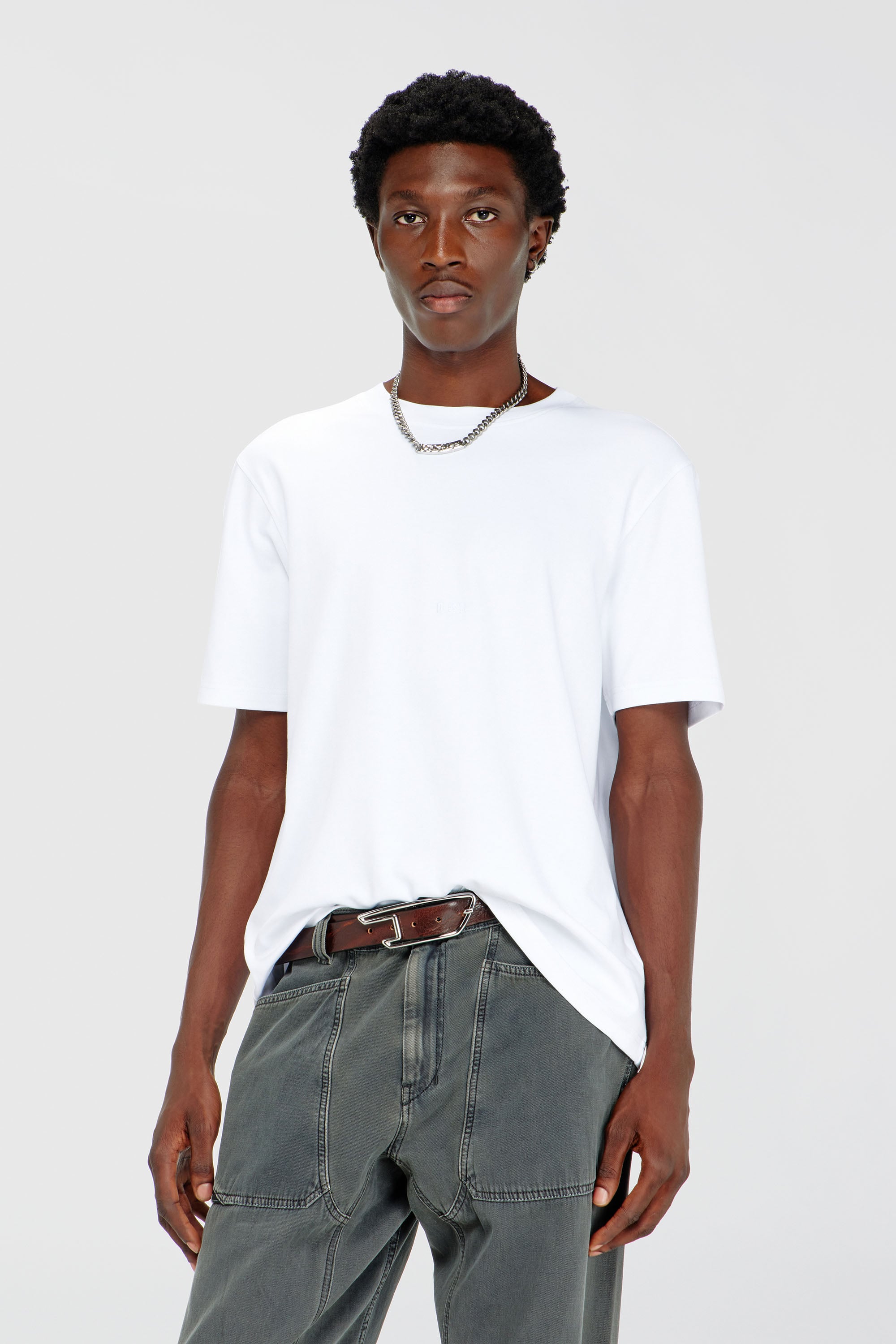 Diesel - T-ADJUST-AA2, Herren T-Shirt aus Baumwoll-Interlock mit Logo-Stickerei in Wei&szlig; - 1