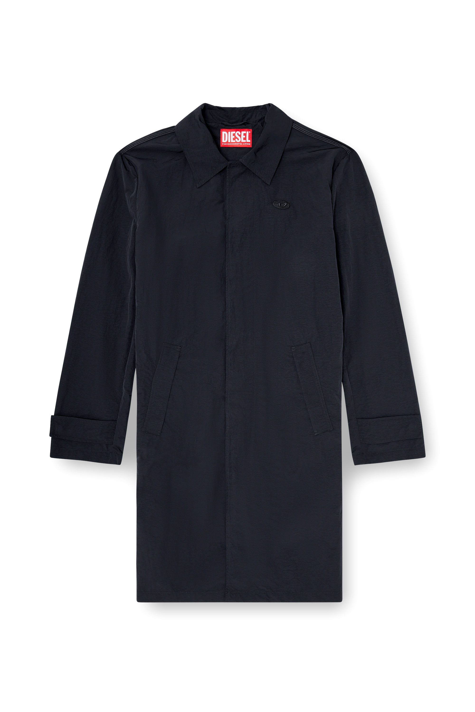 Diesel - J-BURHAT, Manteau en nylon &agrave; finition froiss&eacute;e brillante Homme in Noir - 3
