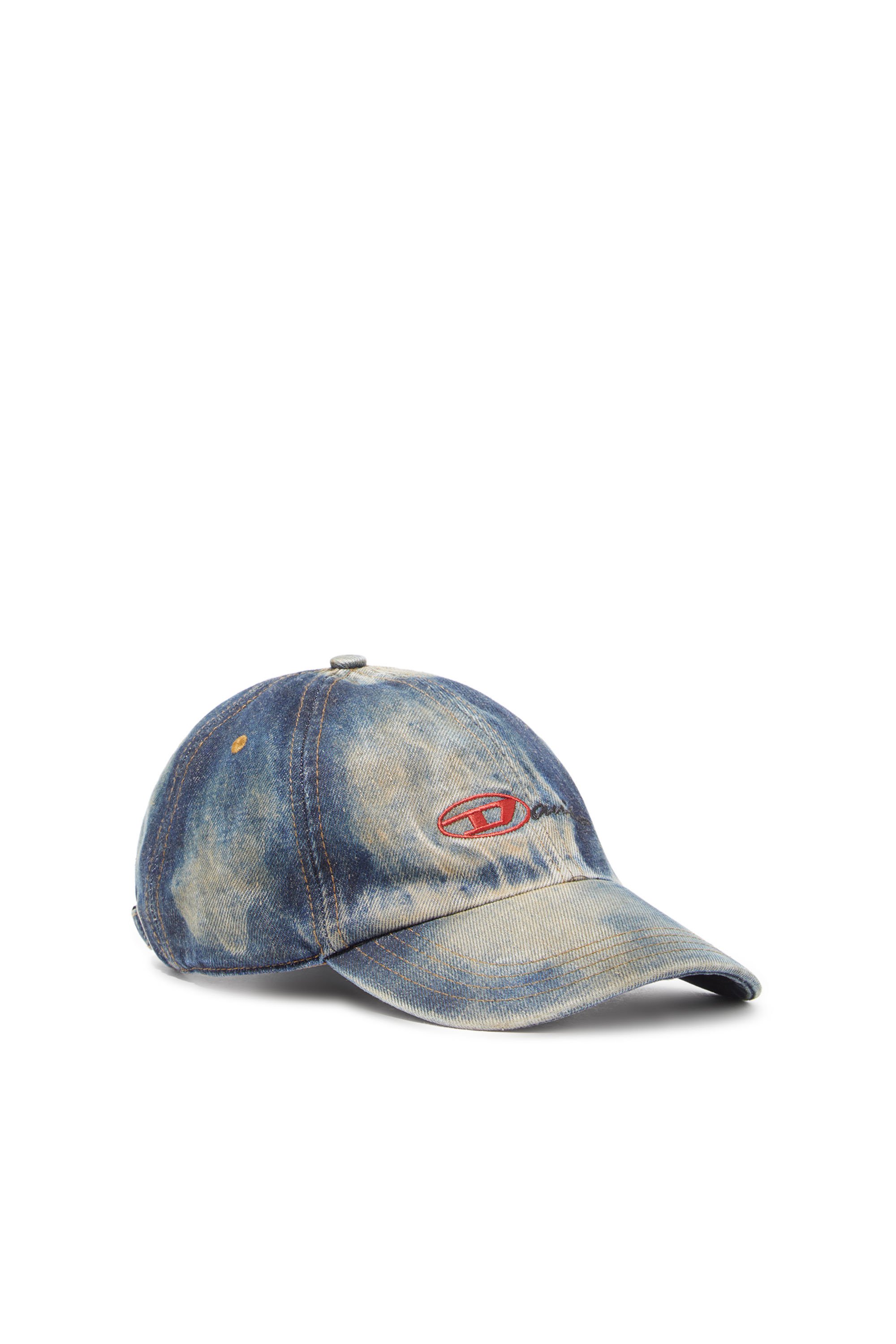 Diesel - C-CAP-DD, Unisex Basecap aus Denim mit Schmutz-Effekt in Blau - 1