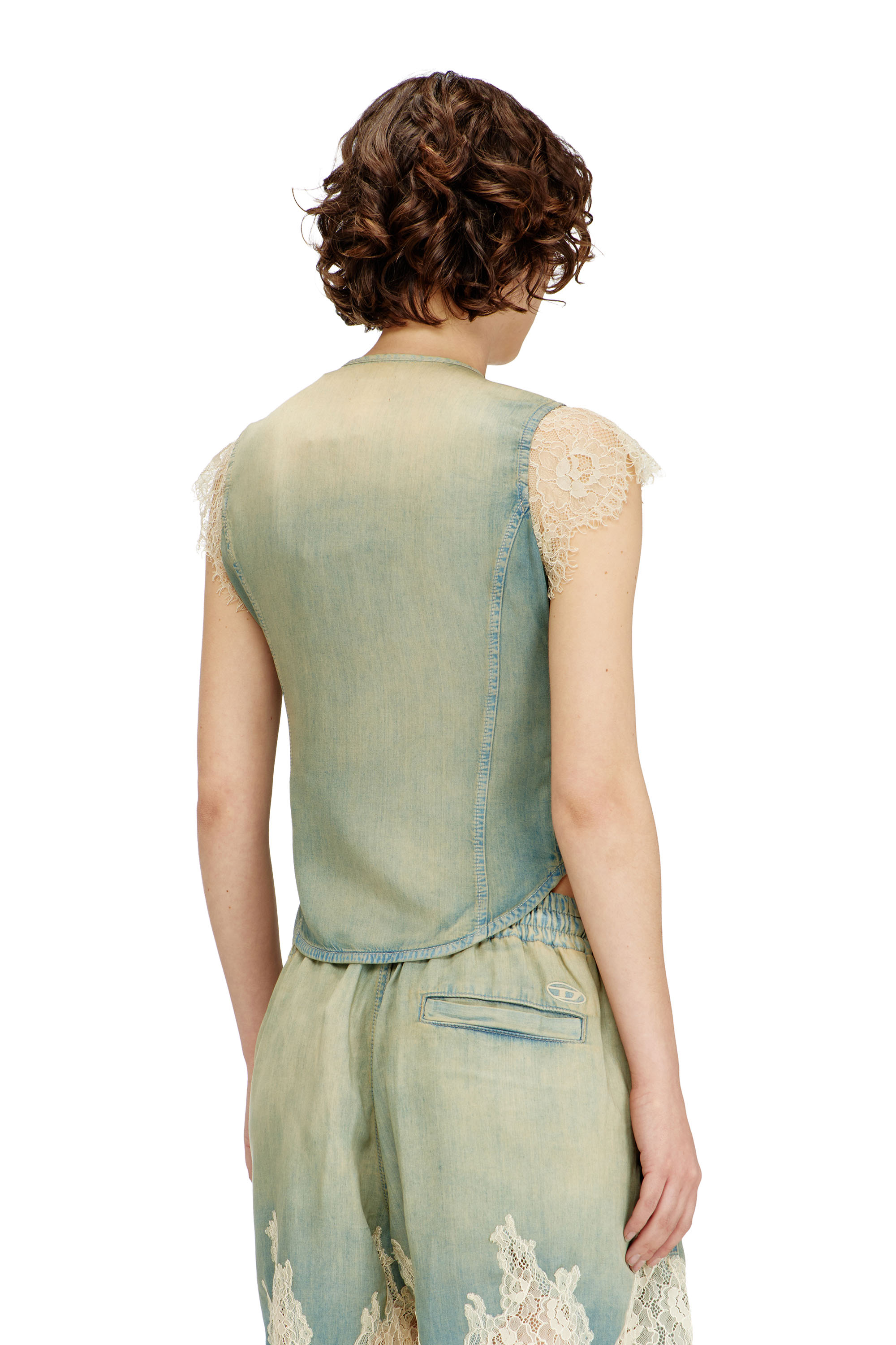 Diesel - DE-MALKA-S, Camicia a maniche corte in denim e pizzo Donna in ToBeDefined - 4